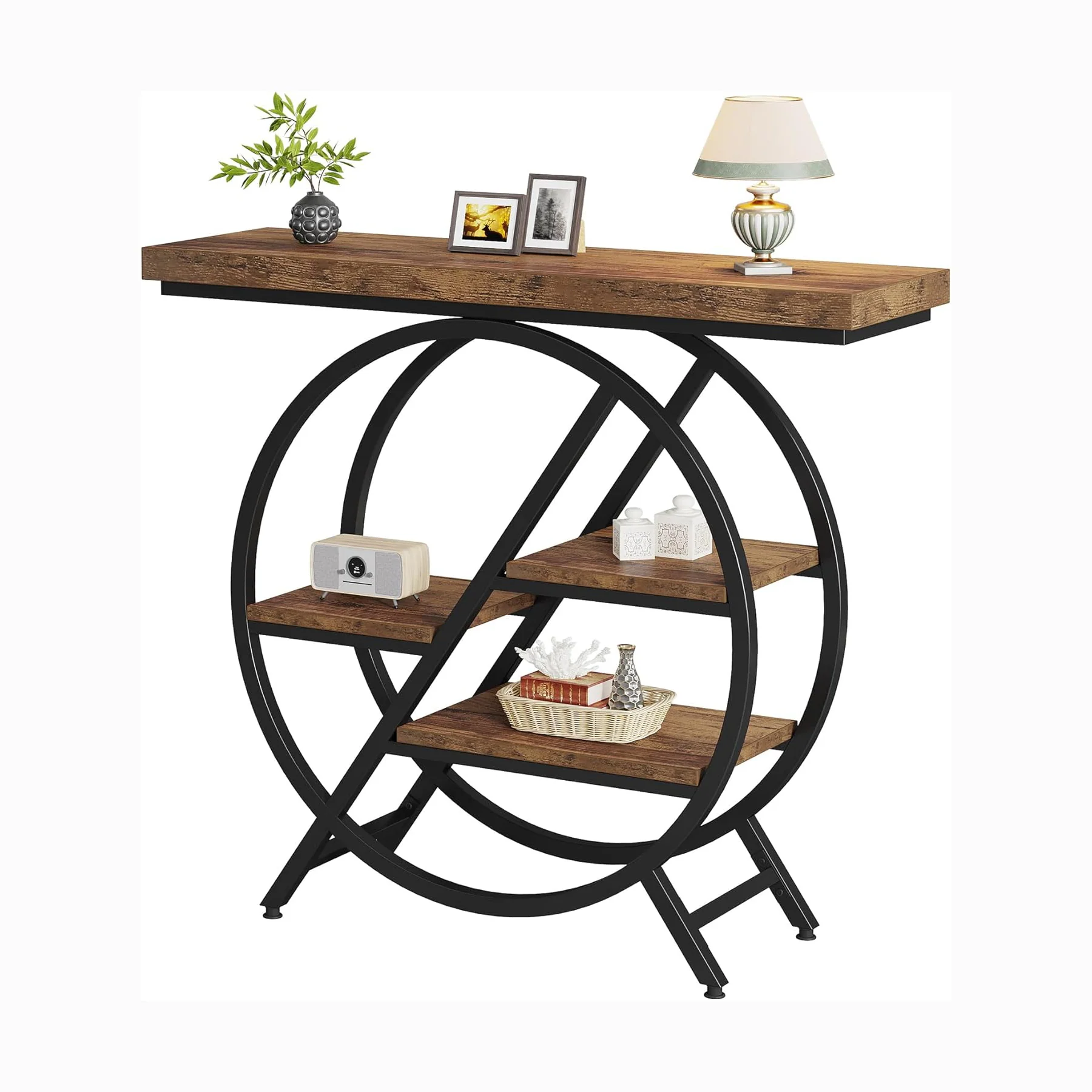 4-Tier Console Table, 39.4" Entryway Table with Geometric Metal Frame - Image 18