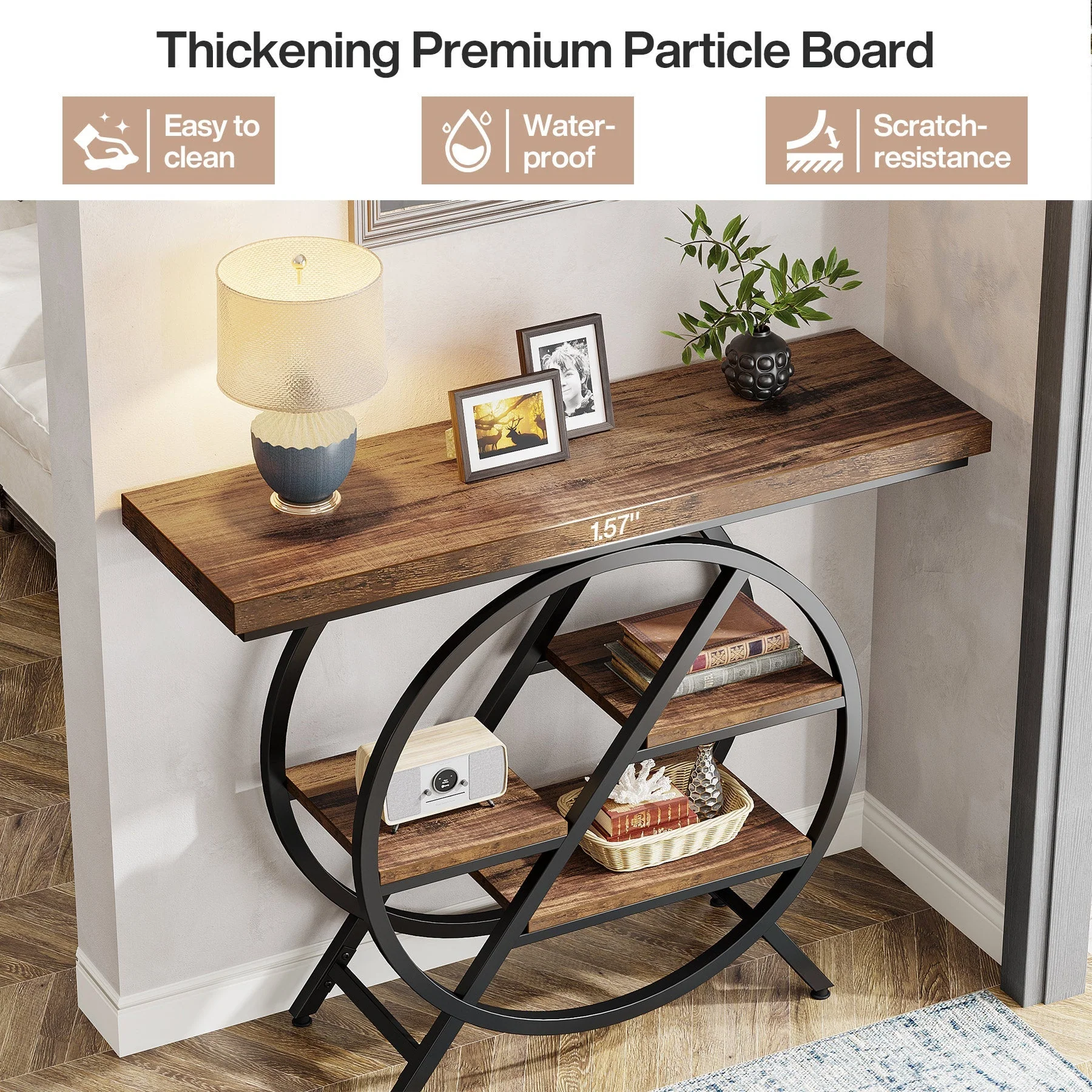 4-Tier Console Table, 39.4" Entryway Table with Geometric Metal Frame - Image 6