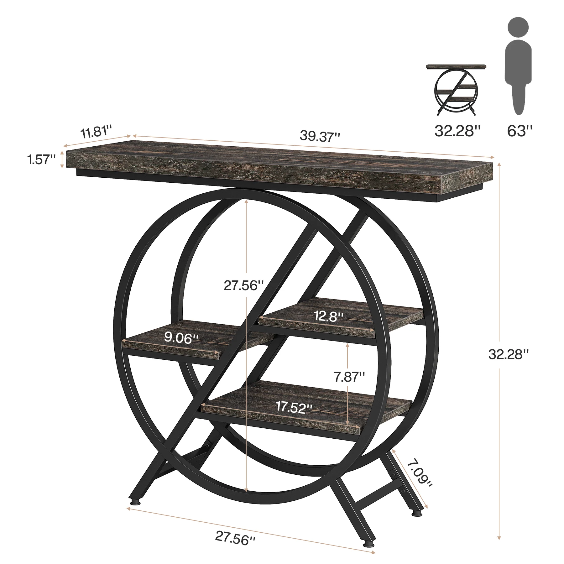 4-Tier Console Table, 39.4" Entryway Table with Geometric Metal Frame - Image 8