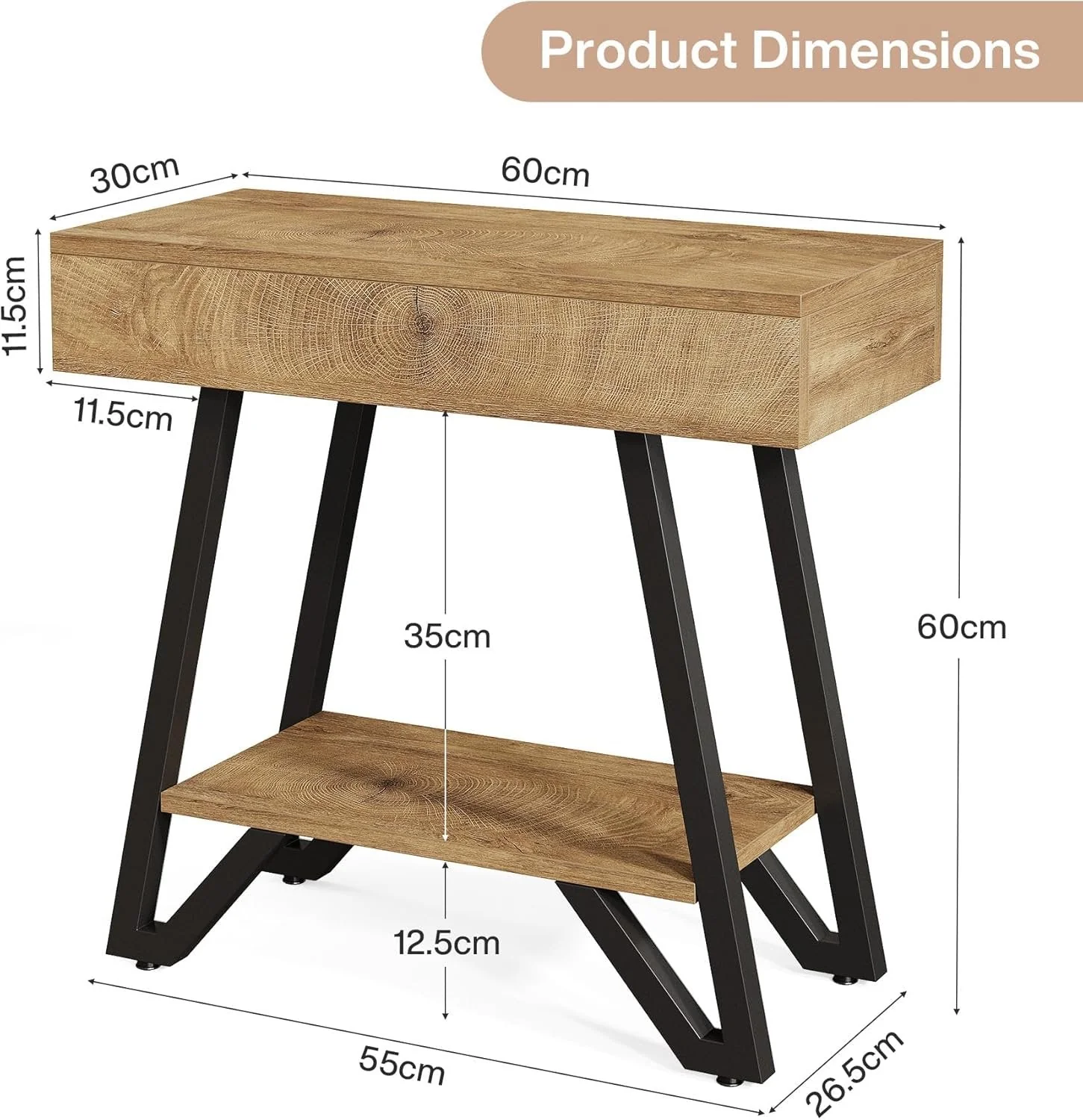 24" Natural Narrow End Table with Storage Shelf – Space-Saving Nightstand for Couch & Bedroom - Image 2