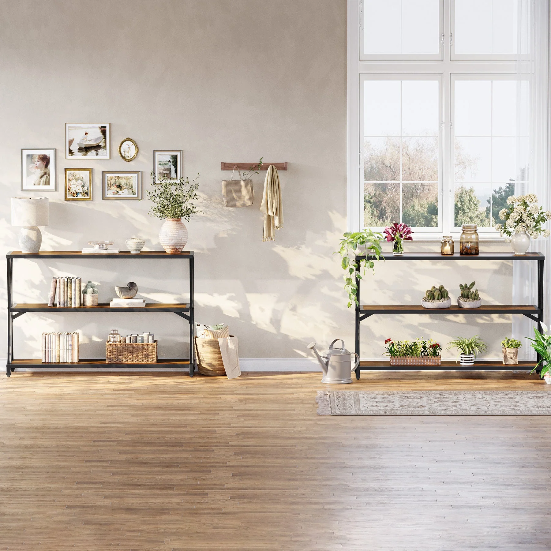 43.31" Industrial 3-Tier Console Table, Rustic Narrow Sofa Table with Storage Shelves - Image 3