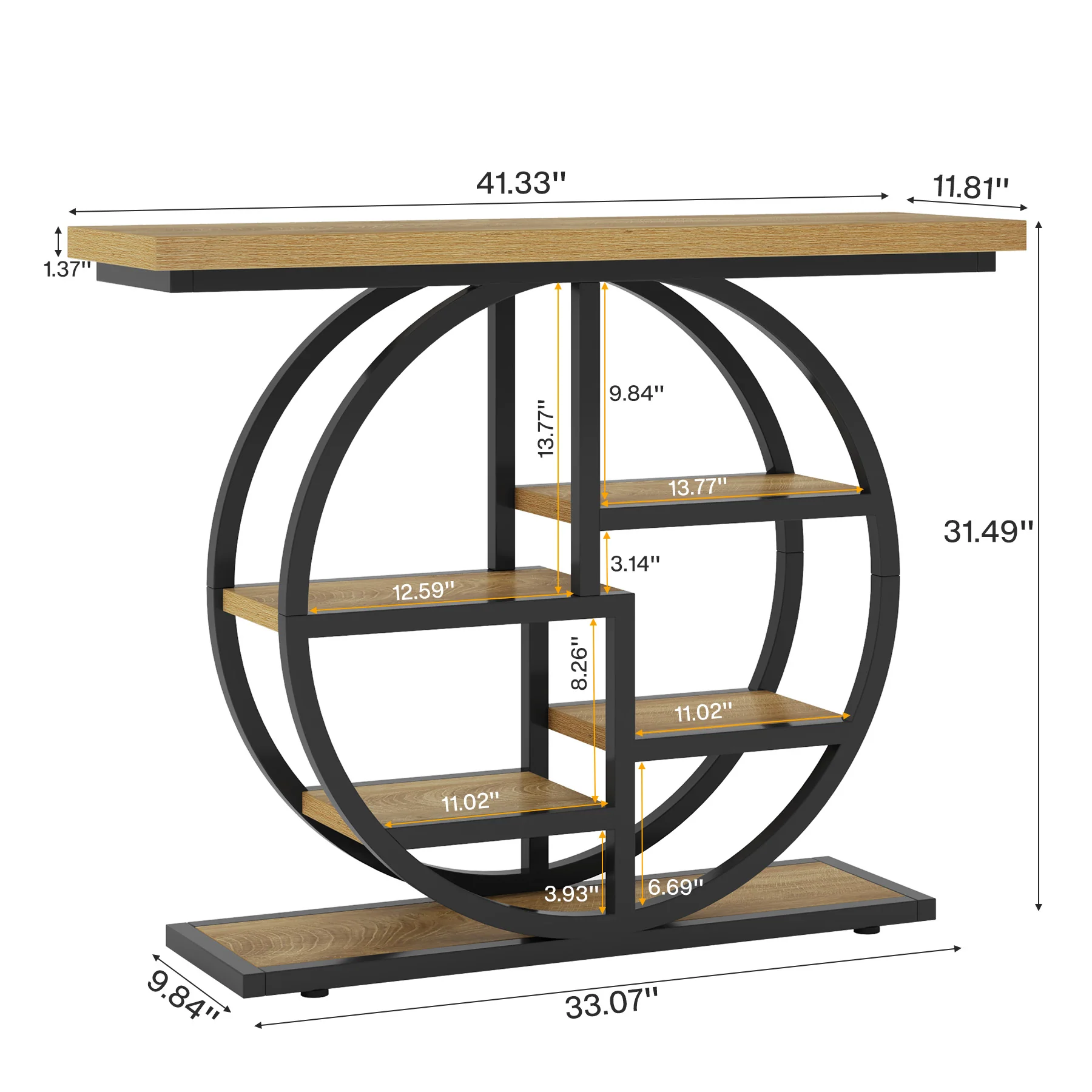 Tribesigns Industrial Console Table - 105cm Narrow 6-Tier Sofa Entryway Table with Circle Base, Storage Shelves - Image 9