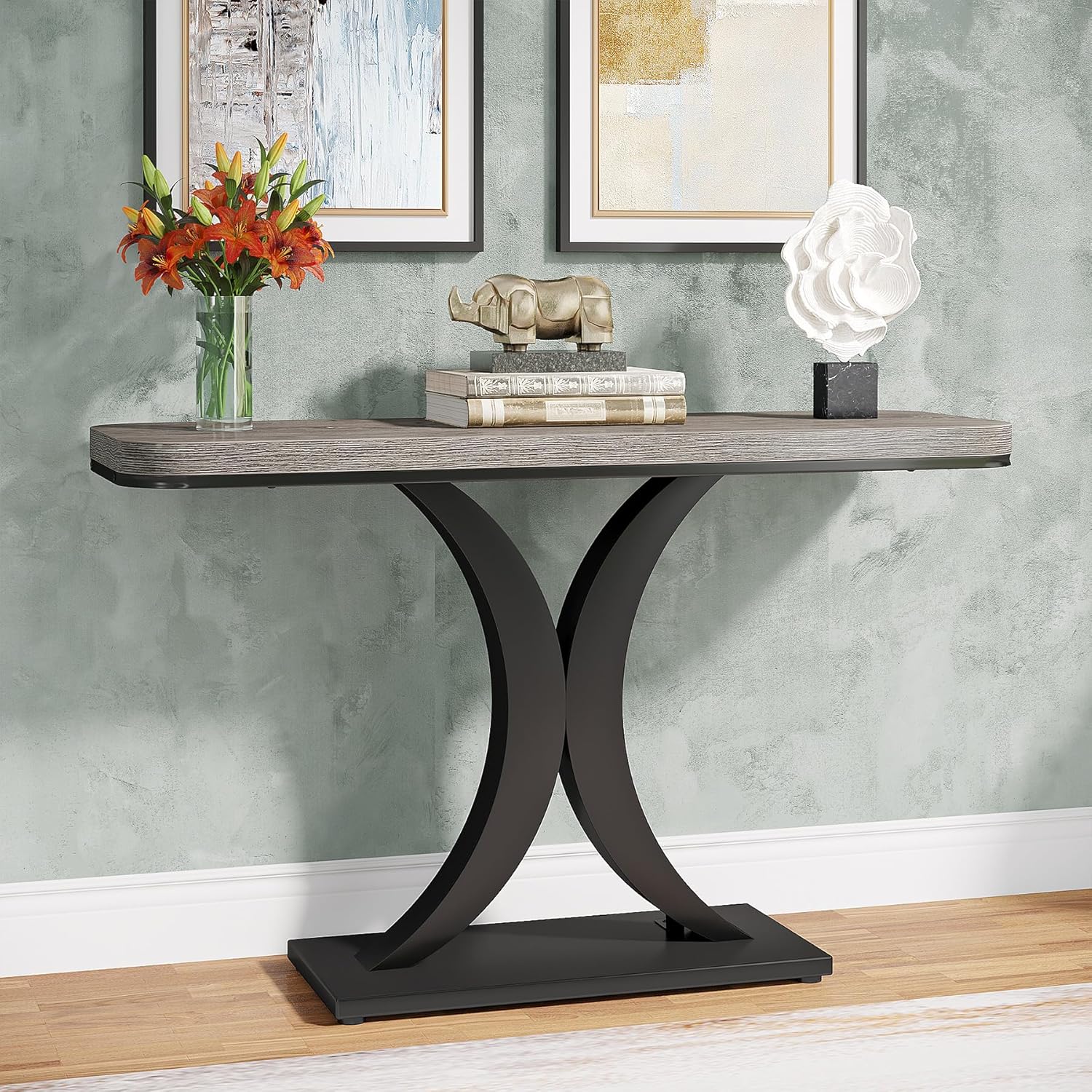 Modern 40" Geometric Console Table for Narrow Entryways - Image 9