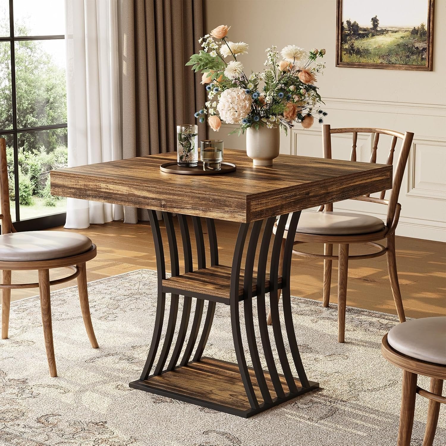 Tribesigns Industrial Dining Table with Metal Base, 31.5 Inch Kitchen Table in Brown and Black for Small Spaces - Image 5