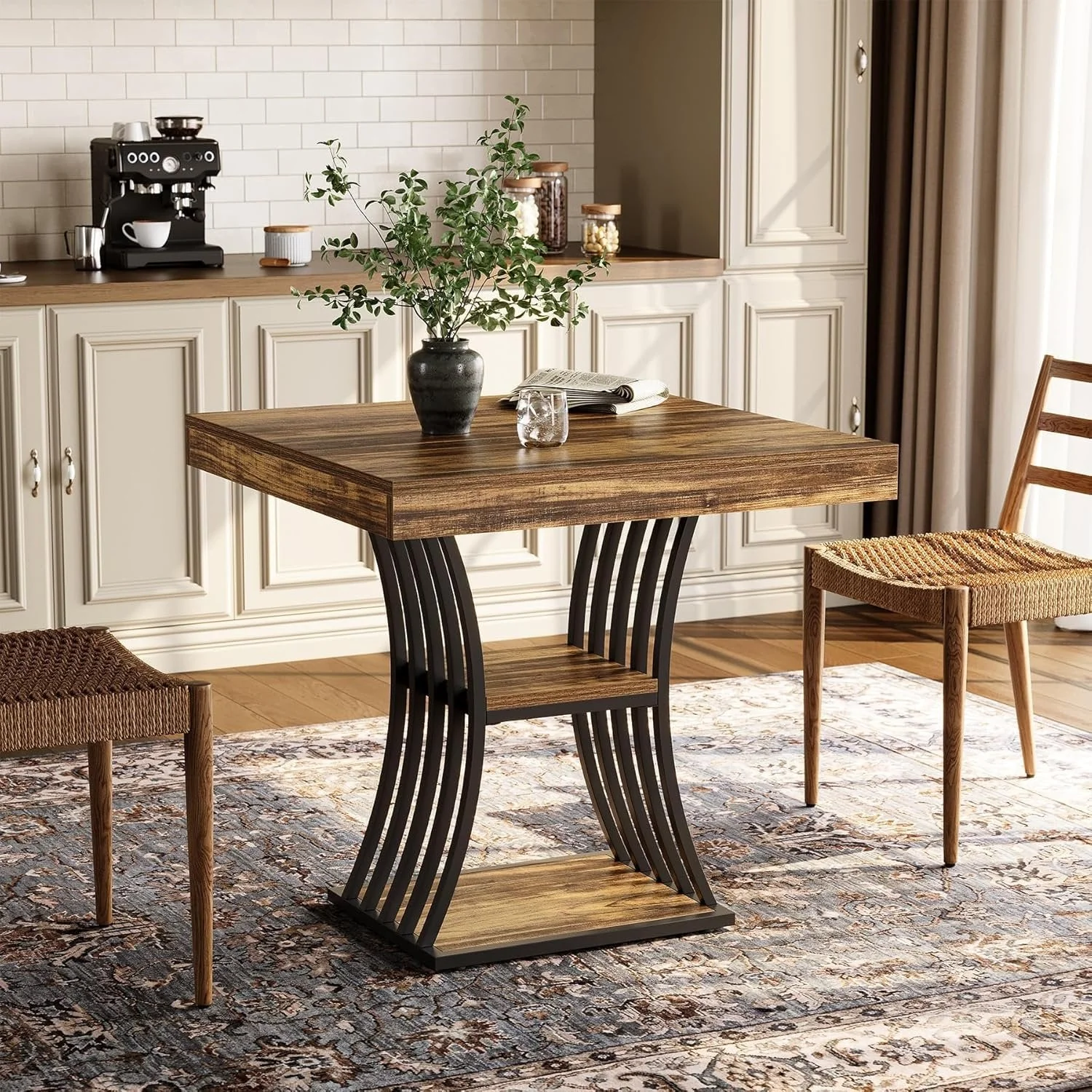 Tribesigns Industrial Dining Table with Metal Base, 31.5 Inch Kitchen Table in Brown and Black for Small Spaces - Image 6