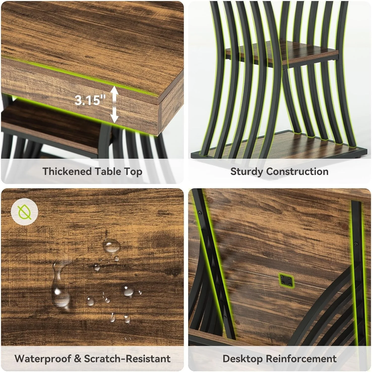 Tribesigns Industrial Dining Table with Metal Base, 31.5 Inch Kitchen Table in Brown and Black for Small Spaces - Image 7