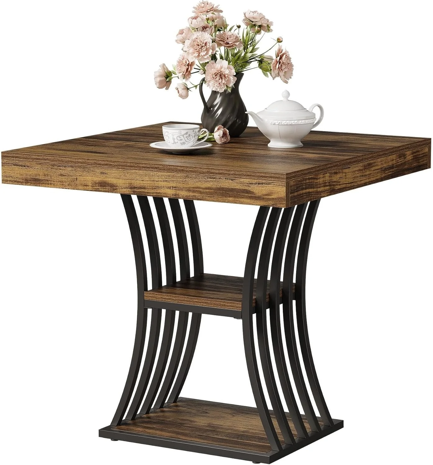 Tribesigns Industrial Dining Table with Metal Base, 31.5 Inch Kitchen Table in Brown and Black for Small Spaces - Image 9