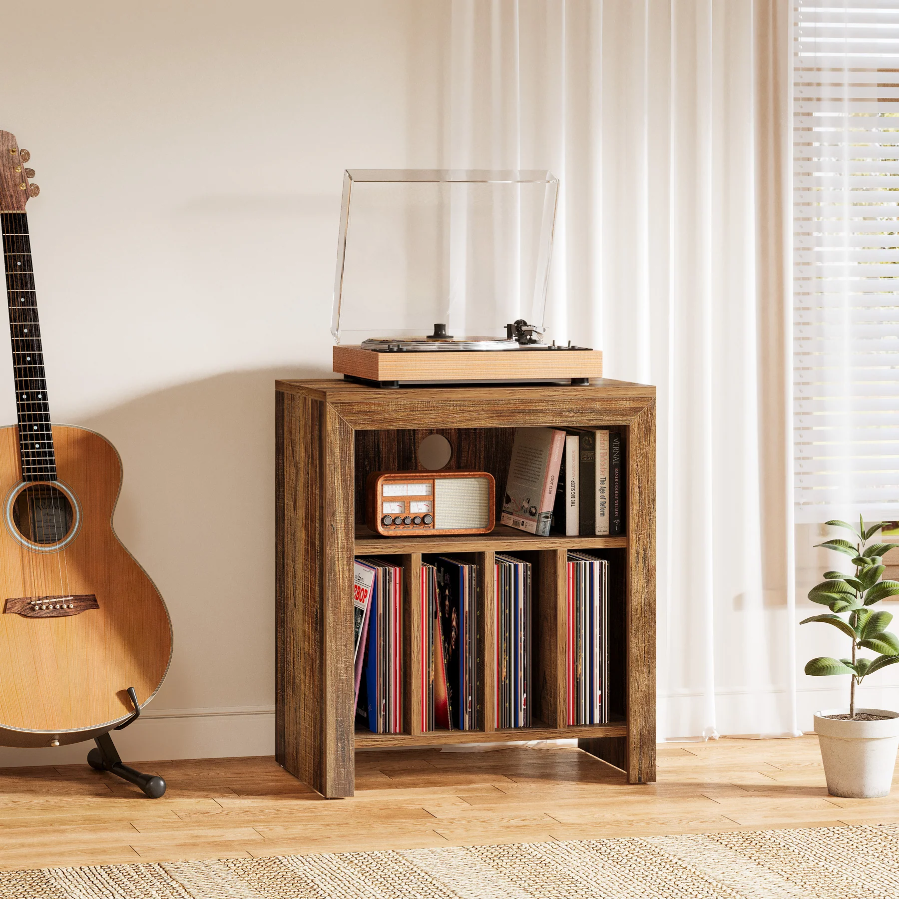 Tribesigns Industrial Record Player Cabinet with Wheels, Vinyl CD Media Storage Side Table - Image 5