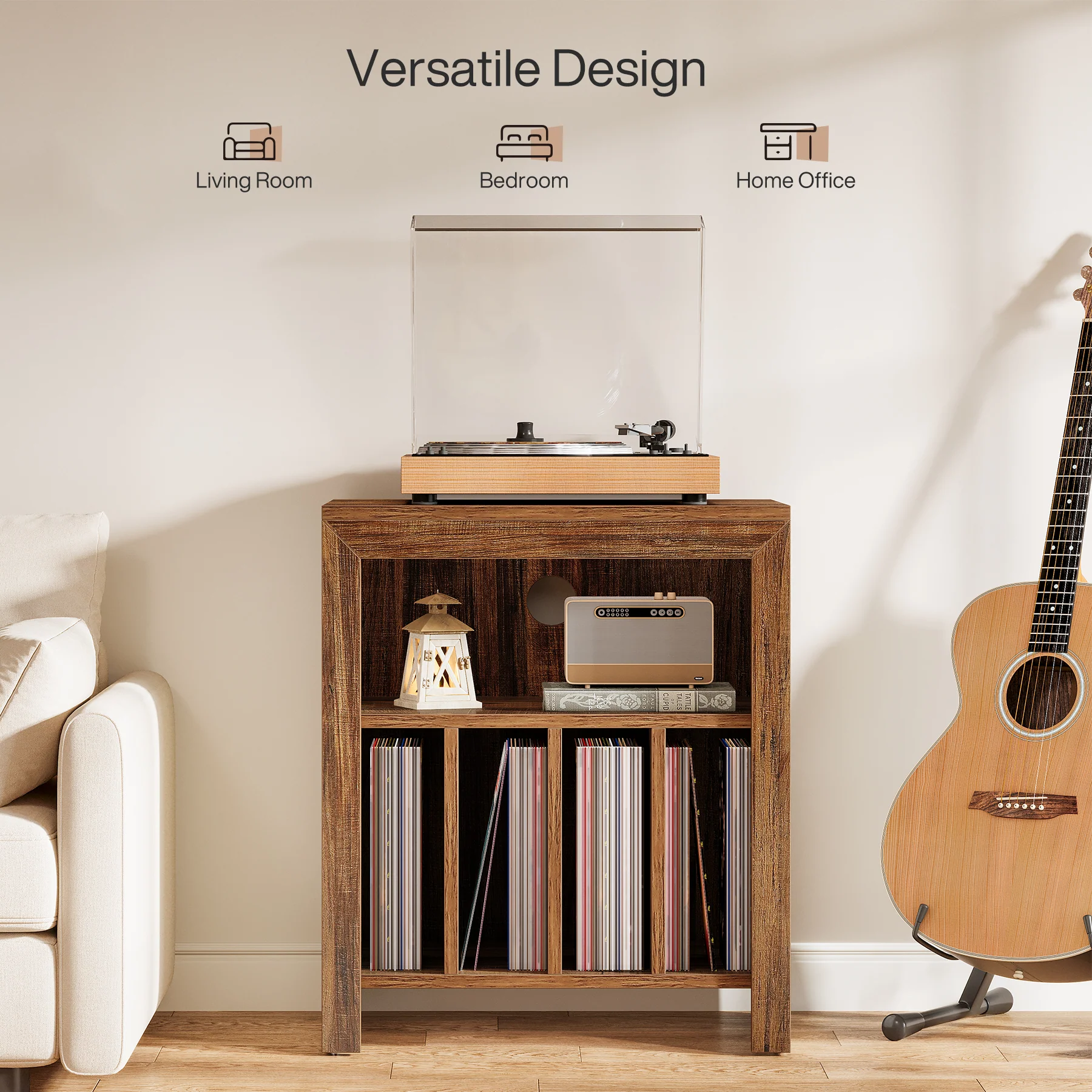 Tribesigns Industrial Record Player Cabinet with Wheels, Vinyl CD Media Storage Side Table - Image 8