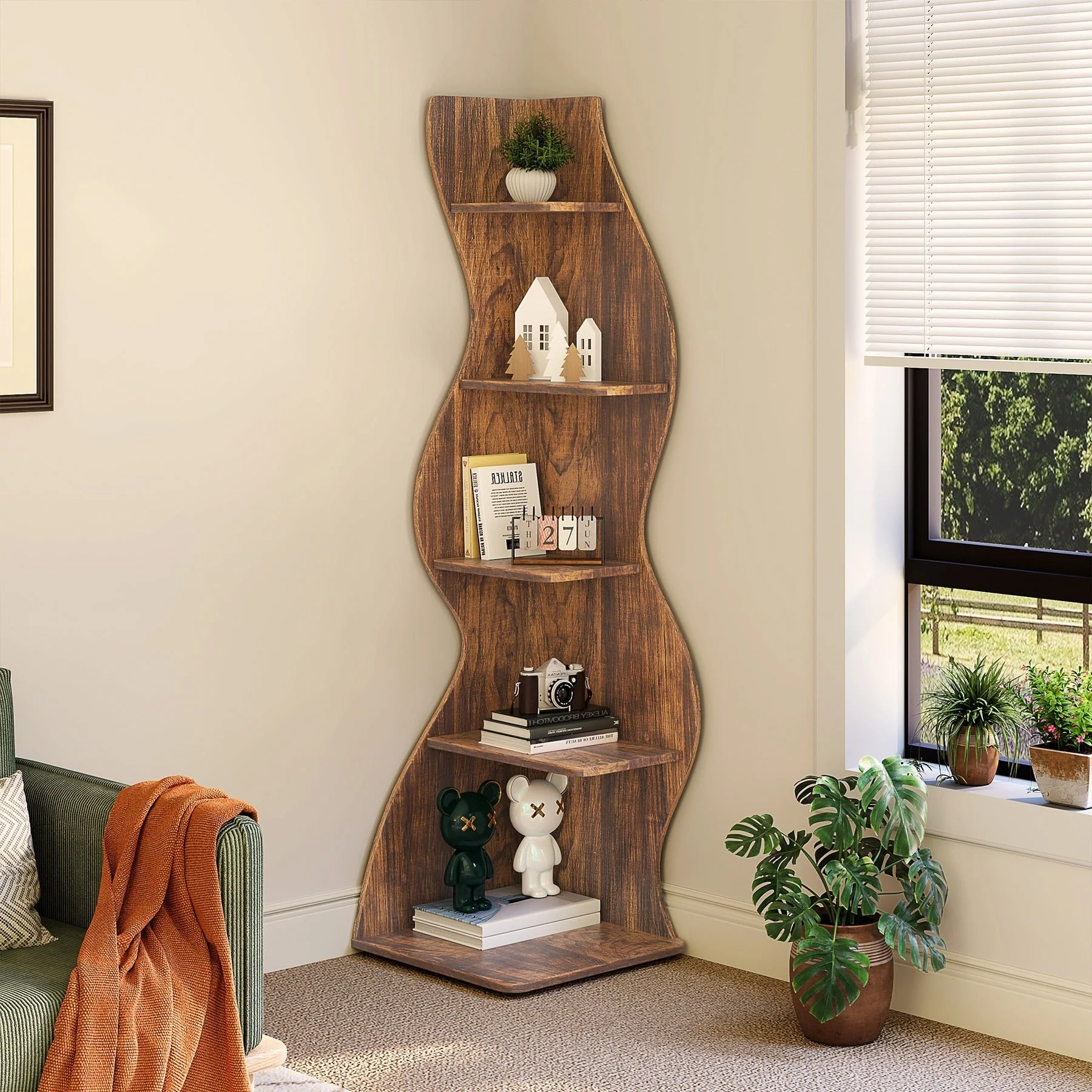 Modern 5-Tier Wall Corner Bookshelf Bookcase