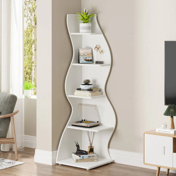 Modern 5-Tier Wall Corner Bookshelf Bookcase - Image 10