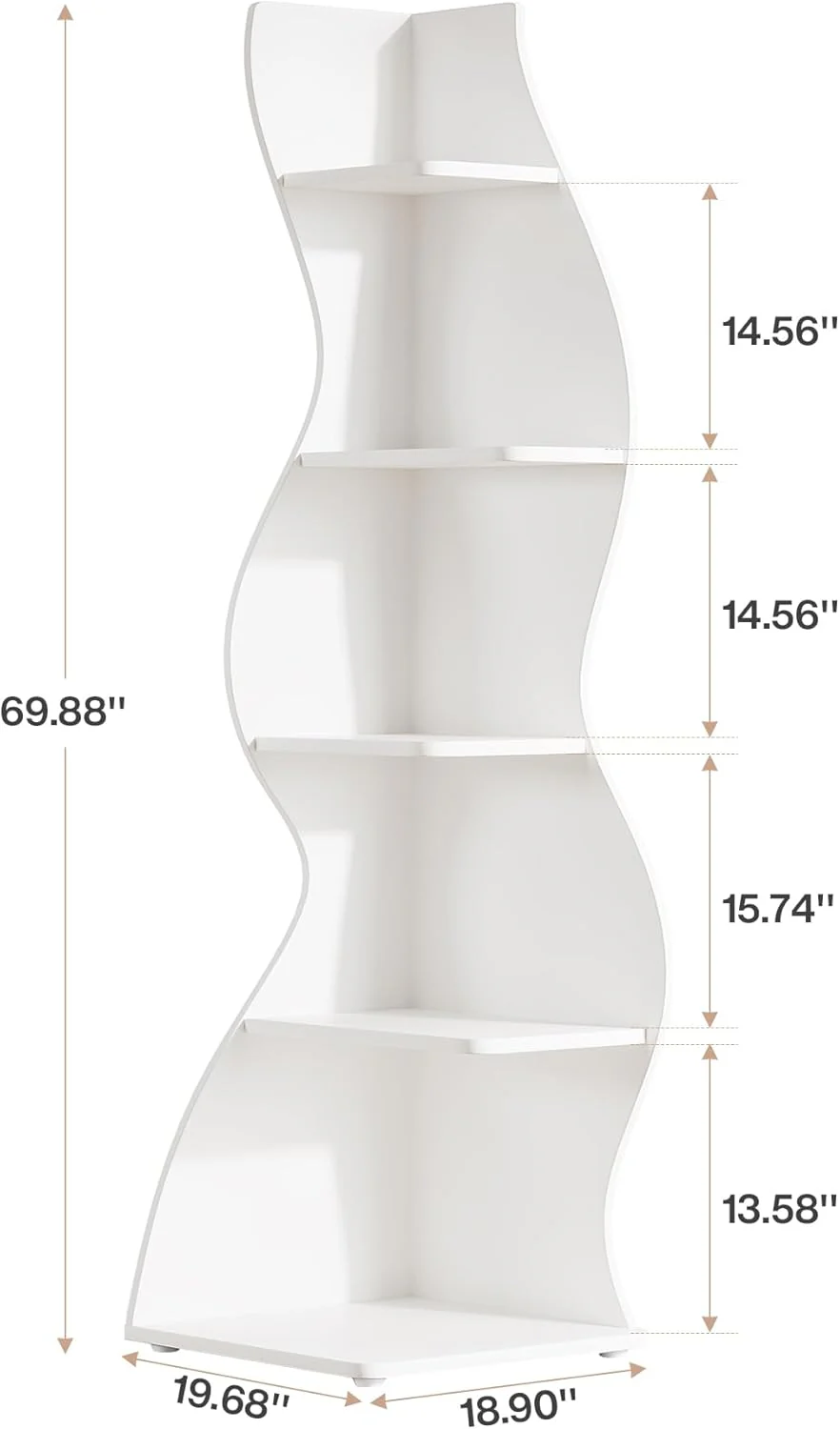 Modern 5-Tier Wall Corner Bookshelf Bookcase - Image 11