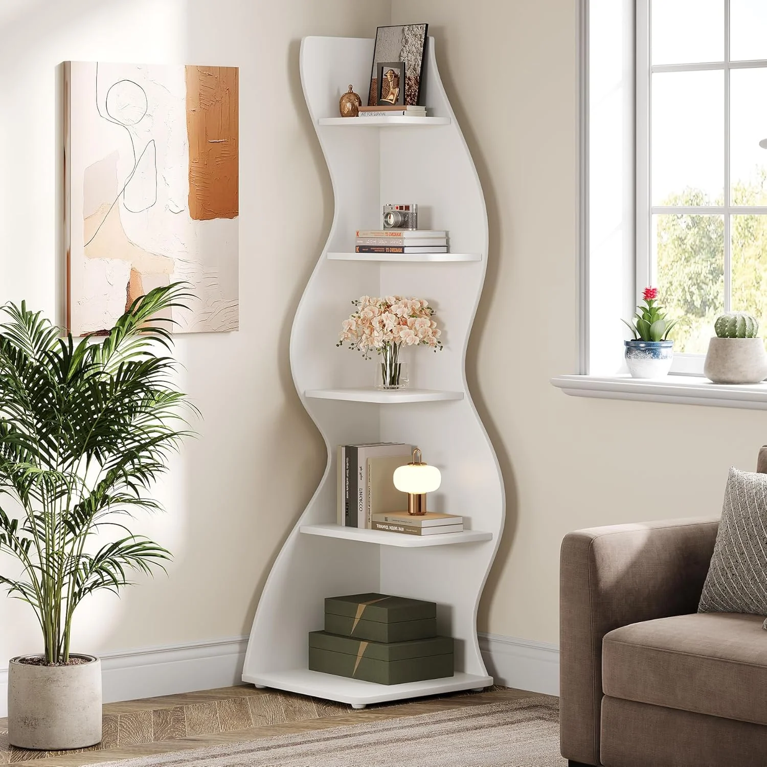 Modern 5-Tier Wall Corner Bookshelf Bookcase - Image 12
