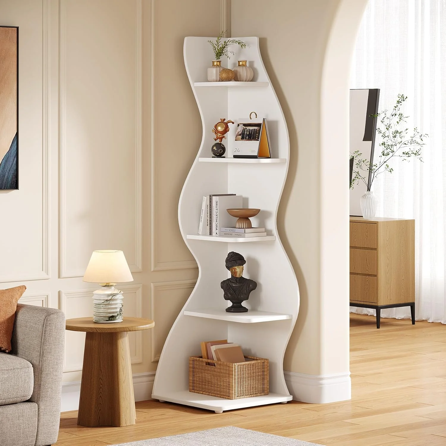 Modern 5-Tier Wall Corner Bookshelf Bookcase - Image 13