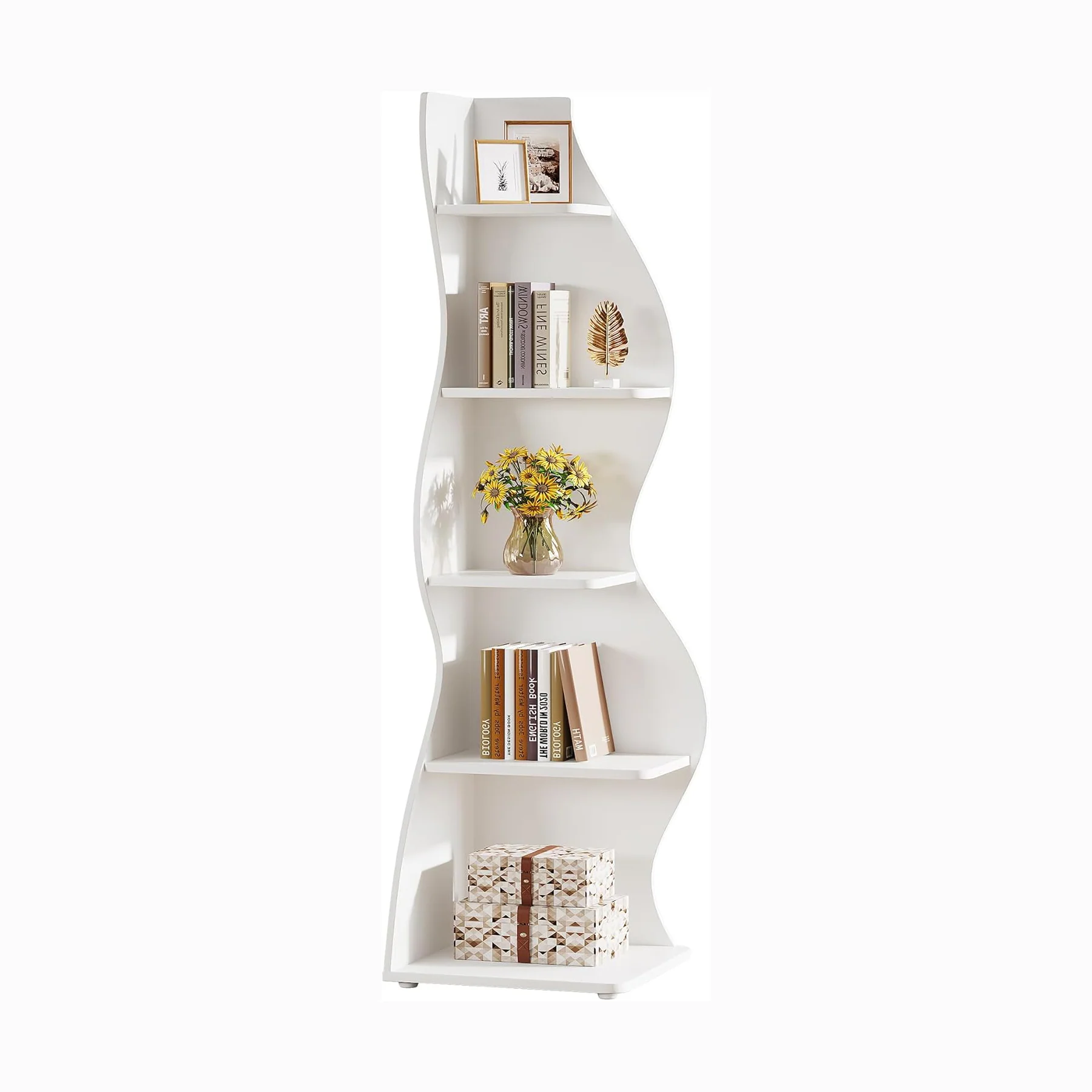 Modern 5-Tier Wall Corner Bookshelf Bookcase - Image 14
