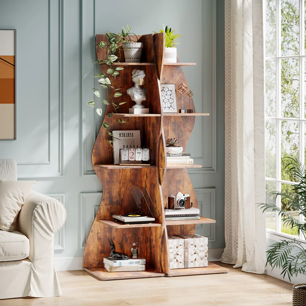 Modern 5-Tier Wall Corner Bookshelf Bookcase - Image 3