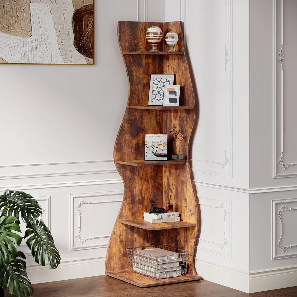Modern 5-Tier Wall Corner Bookshelf Bookcase - Image 4