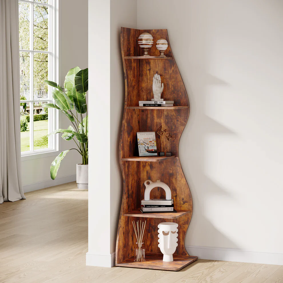Modern 5-Tier Wall Corner Bookshelf Bookcase - Image 5