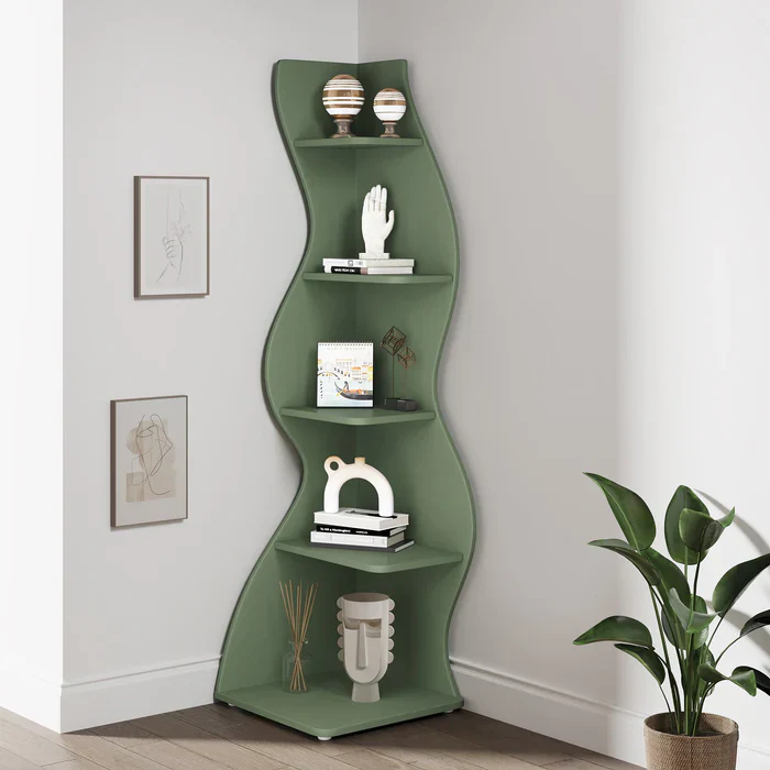 Modern 5-Tier Wall Corner Bookshelf Bookcase - Image 6