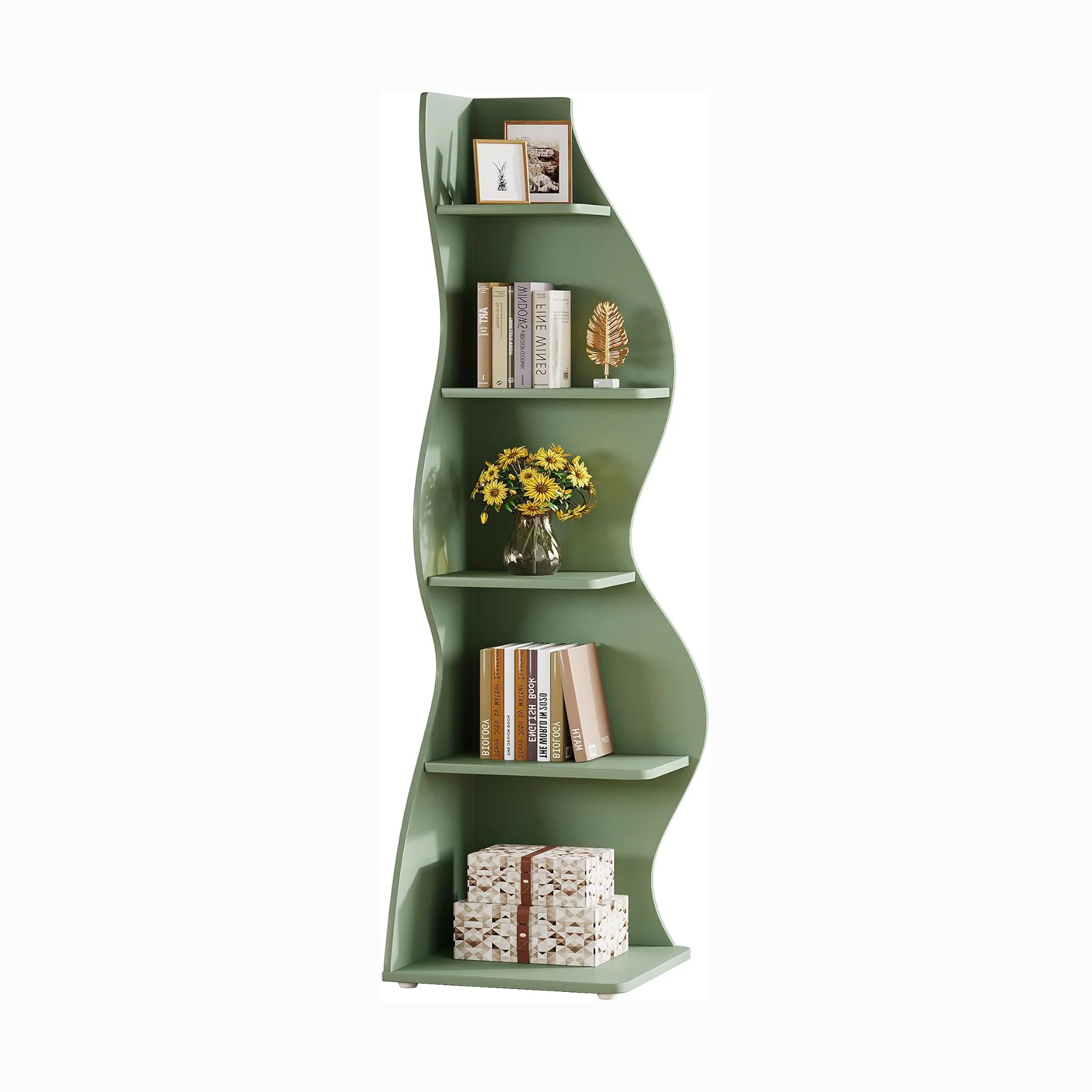 Modern 5-Tier Wall Corner Bookshelf Bookcase - Image 9