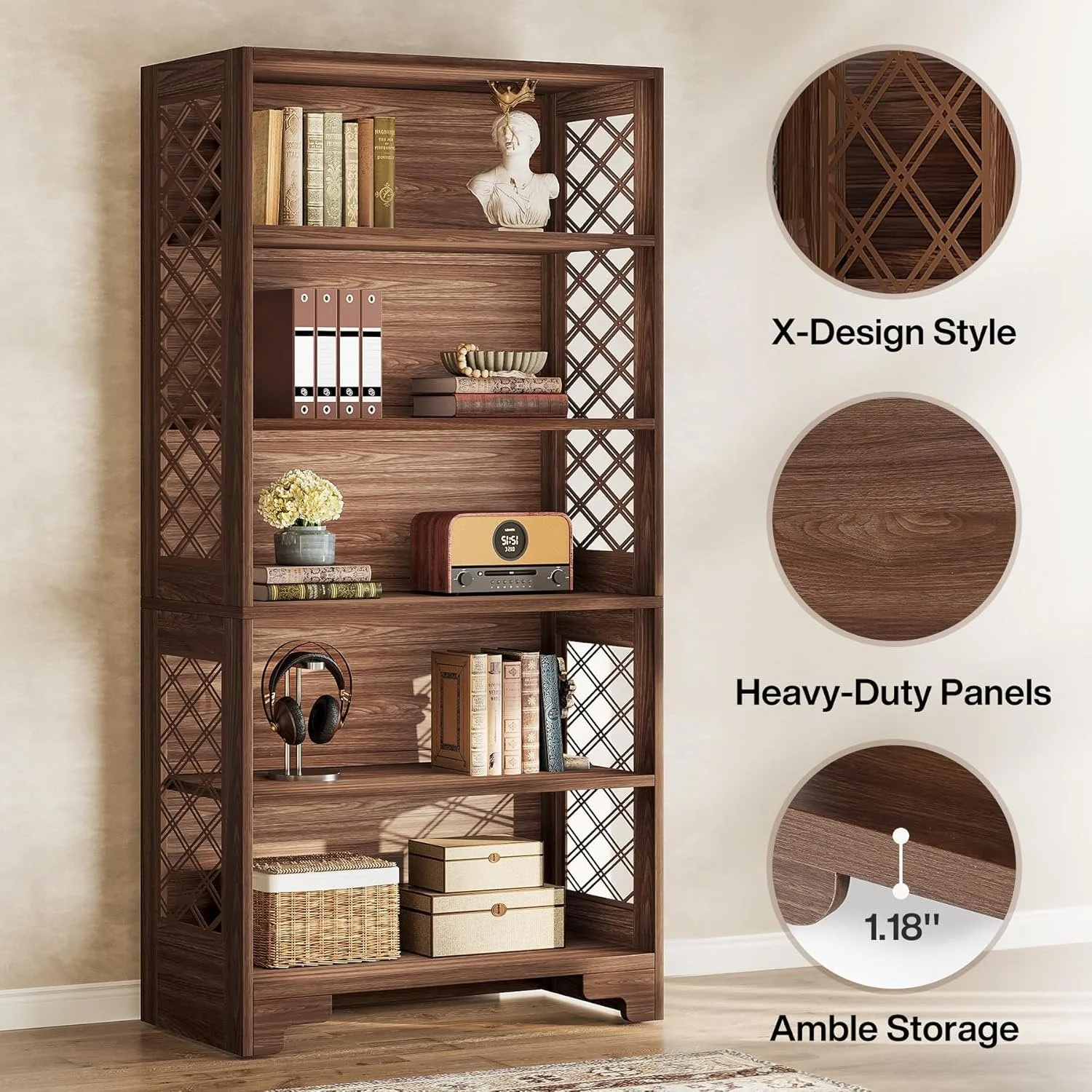 70.8" 6-Tier Modern Bookcase with Floating Shelf Design - Image 4