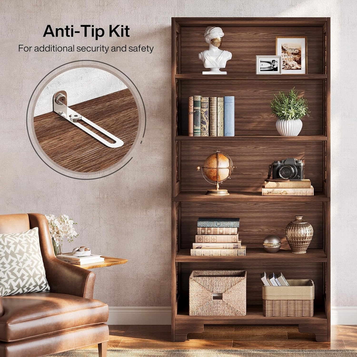 70.8" 6-Tier Modern Bookcase with Floating Shelf Design - Image 5