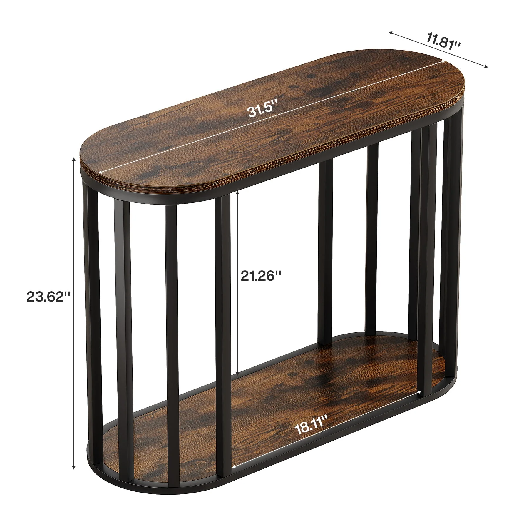 2-Tier Narrow End Table with Storage Shelf, Industrial Side Table Nightstand - Image 2