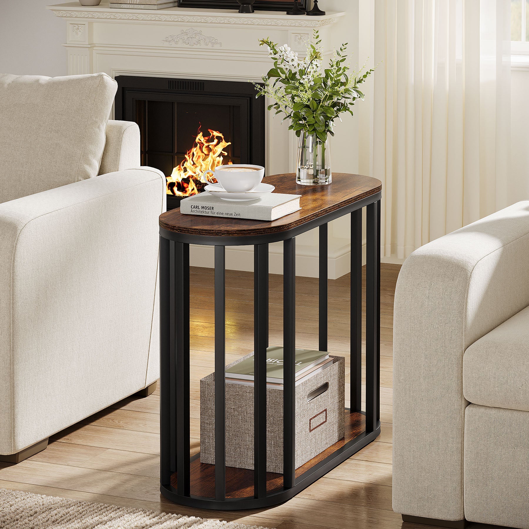 2-Tier Narrow End Table with Storage Shelf, Industrial Side Table Nightstand - Image 5