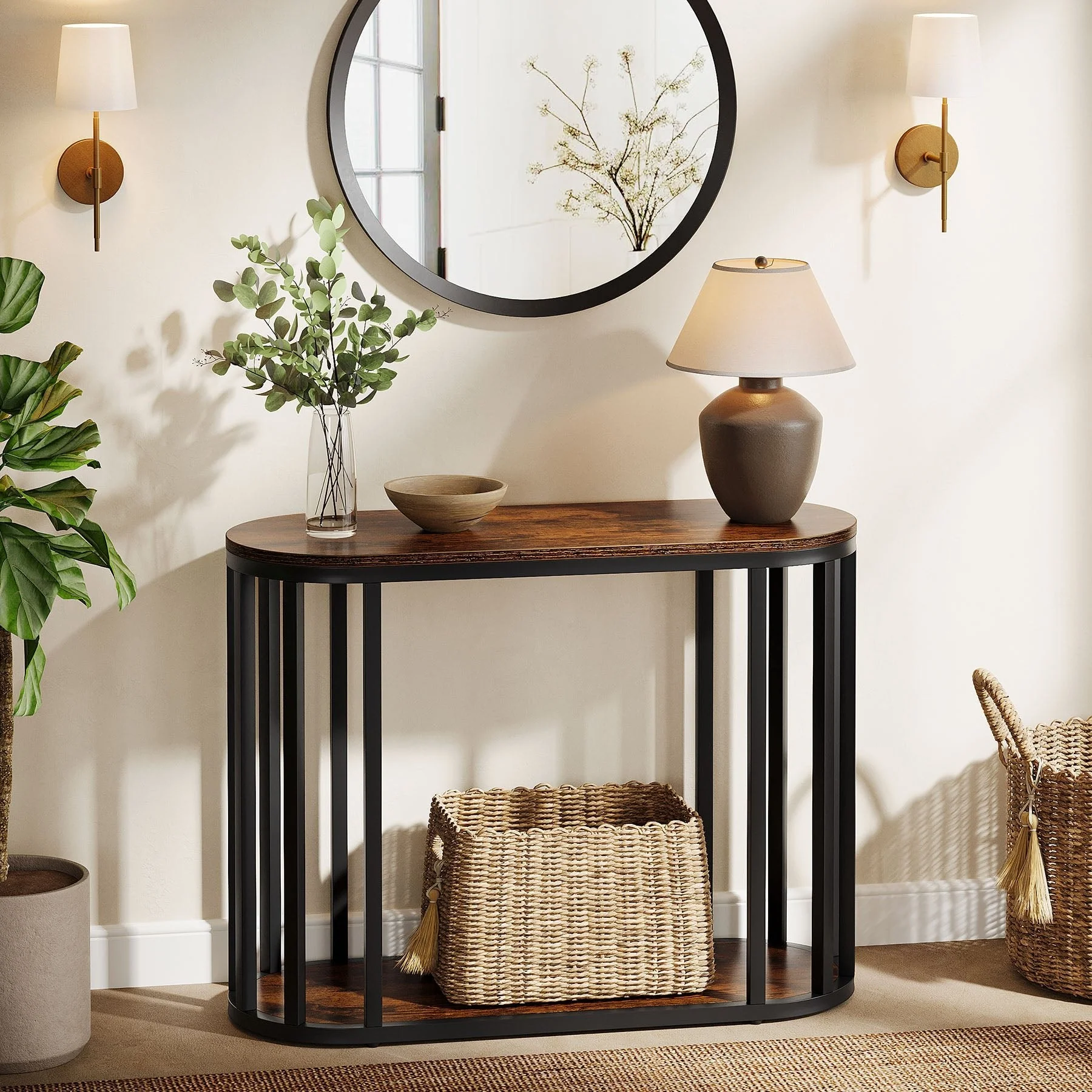 2-Tier Narrow End Table with Storage Shelf, Industrial Side Table Nightstand - Image 6