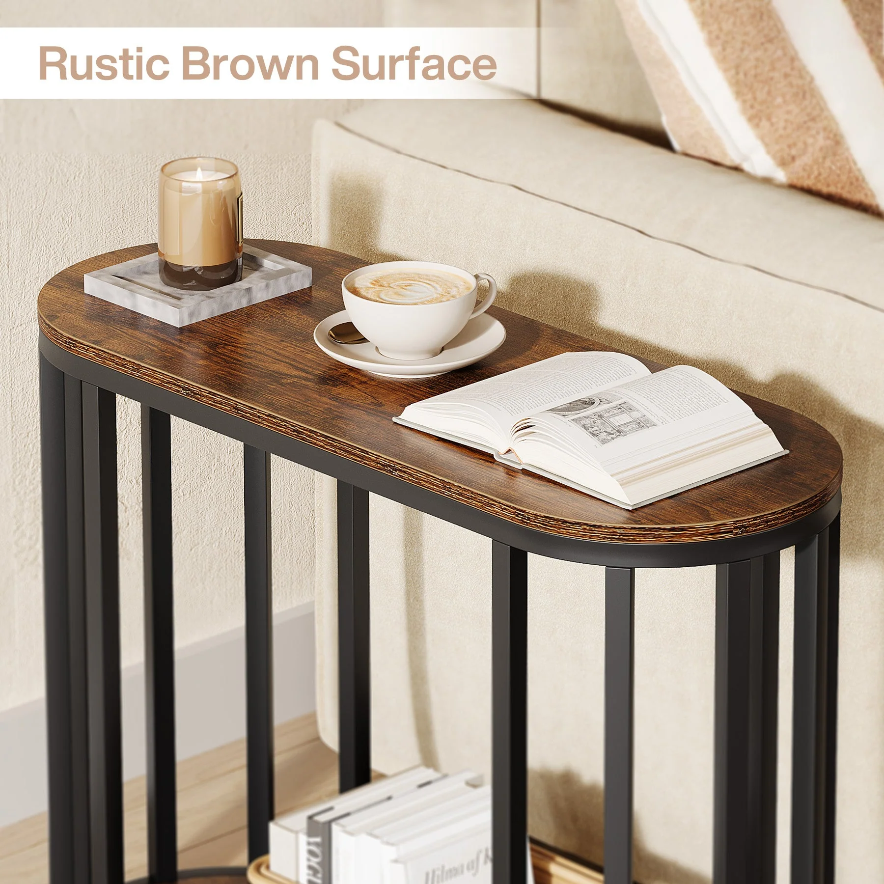 2-Tier Narrow End Table with Storage Shelf, Industrial Side Table Nightstand - Image 7