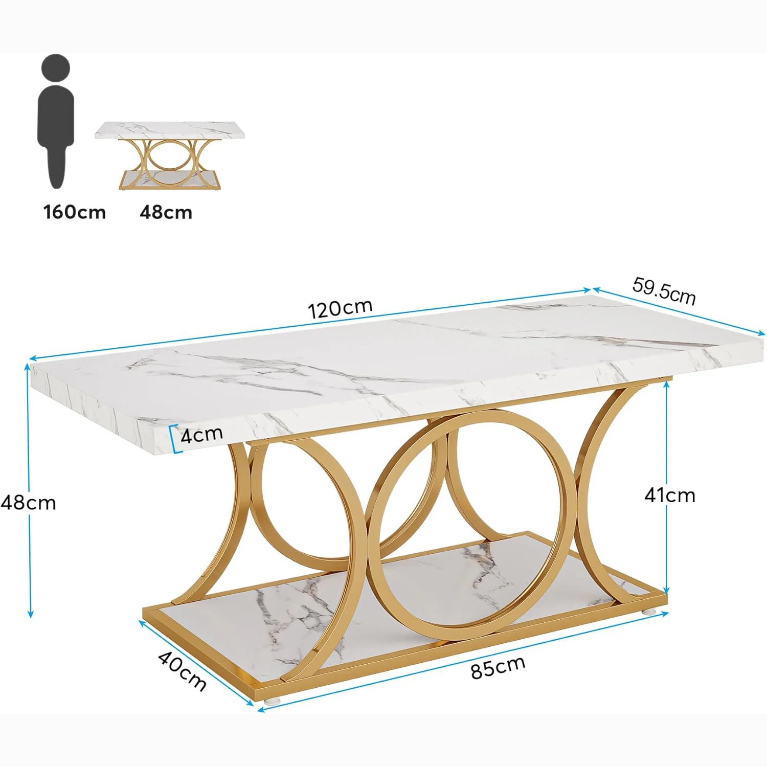 Rectangle Coffee Table, 47.24" Center Table with Faux Marble Top - Image 2