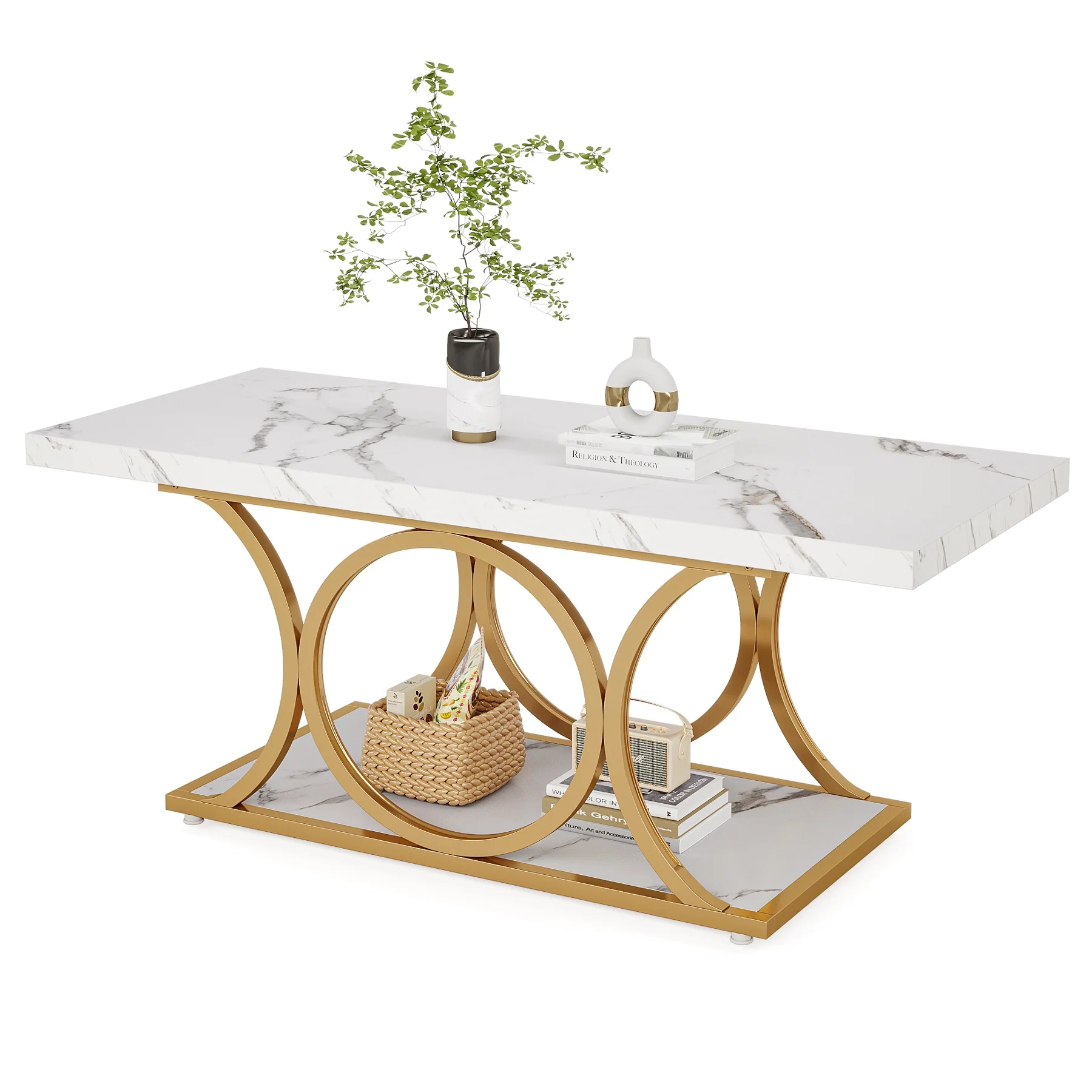 Rectangle Coffee Table, 47.24" Center Table with Faux Marble Top - Image 8