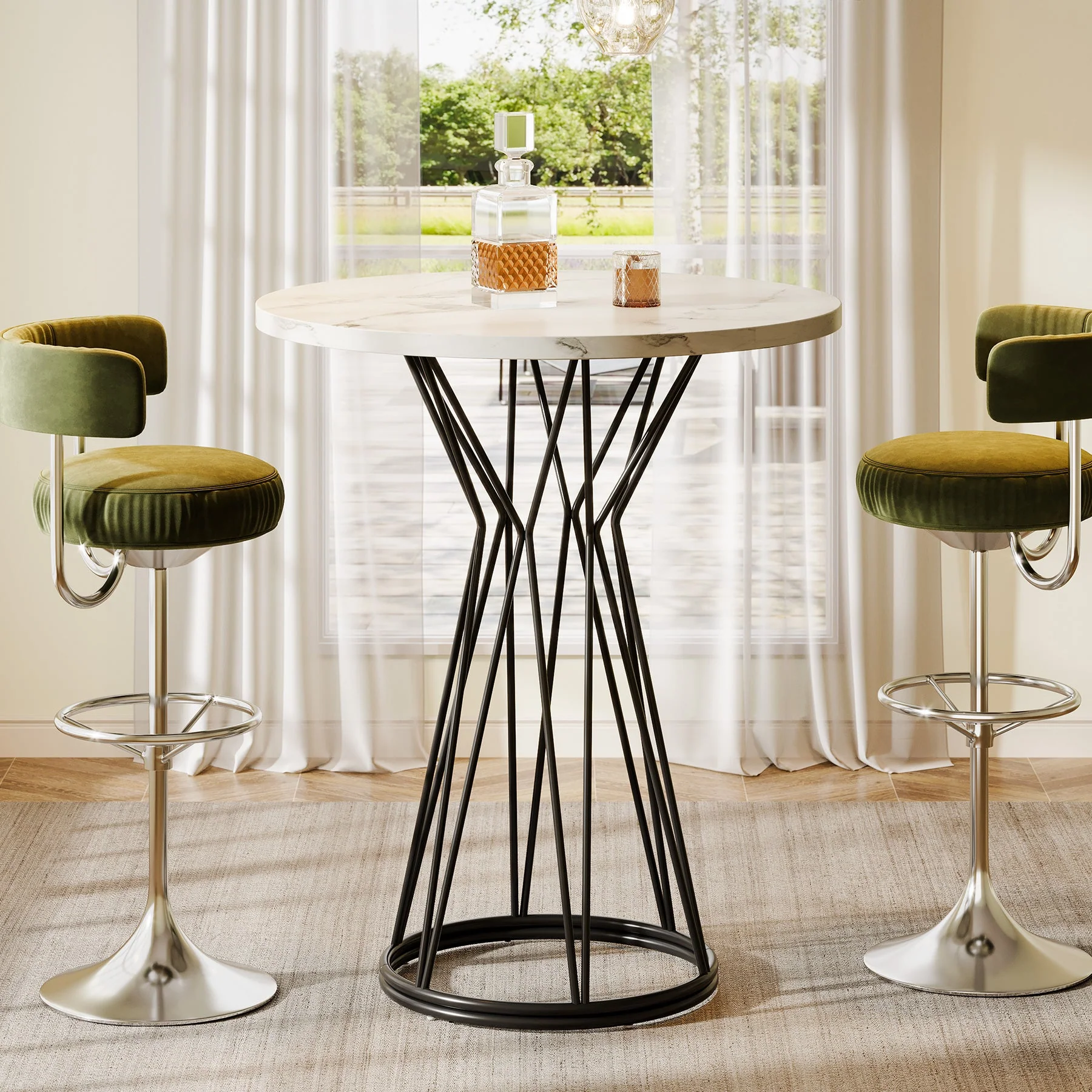 35.4-Inch Round Bar Table, Modern Faux Marble Bistro Pub Table - Image 3