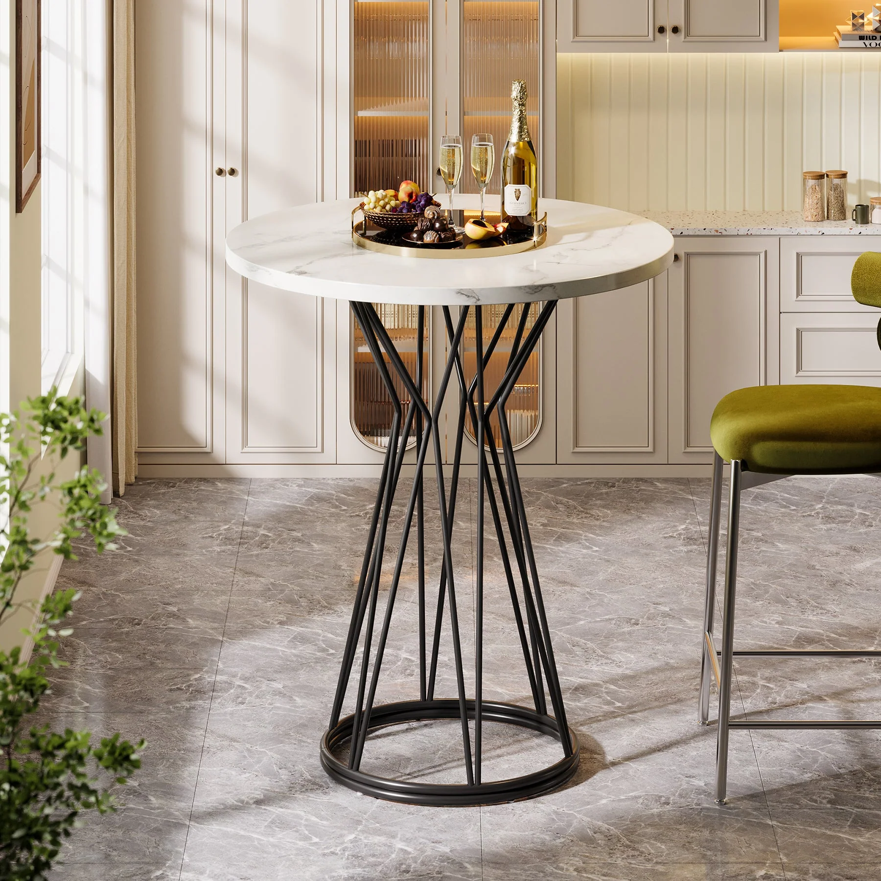 35.4-Inch Round Bar Table, Modern Faux Marble Bistro Pub Table - Image 5