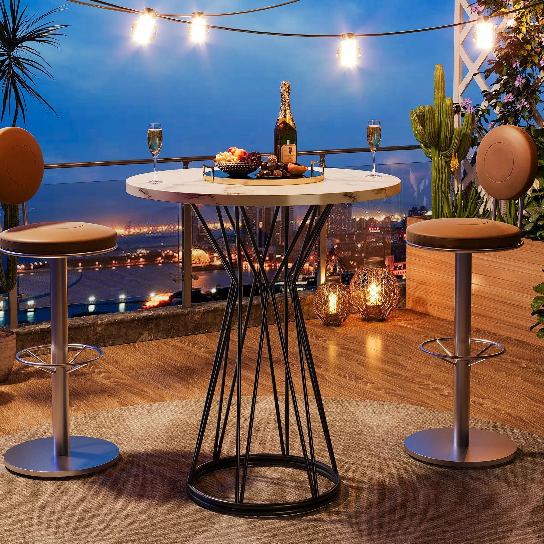 35.4-Inch Round Bar Table, Modern Faux Marble Bistro Pub Table - Image 8