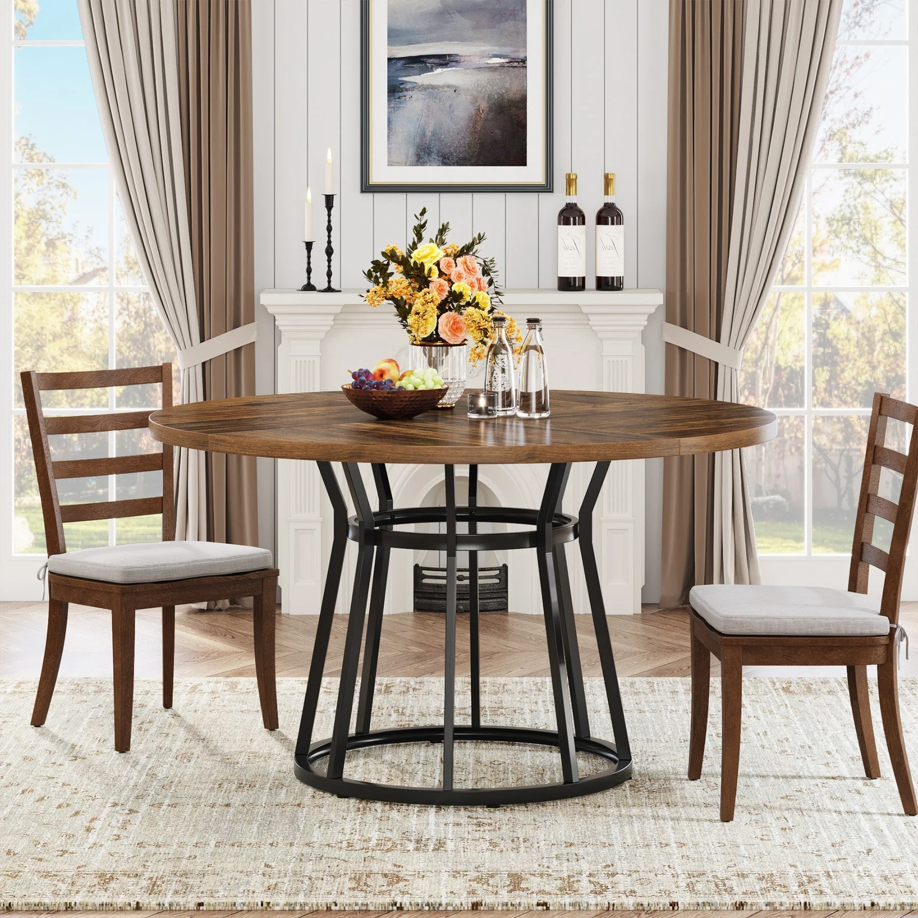 Round Dining Table for 4 People, 47.2" Kitchen Dinner Table with Metal Base - Image 4