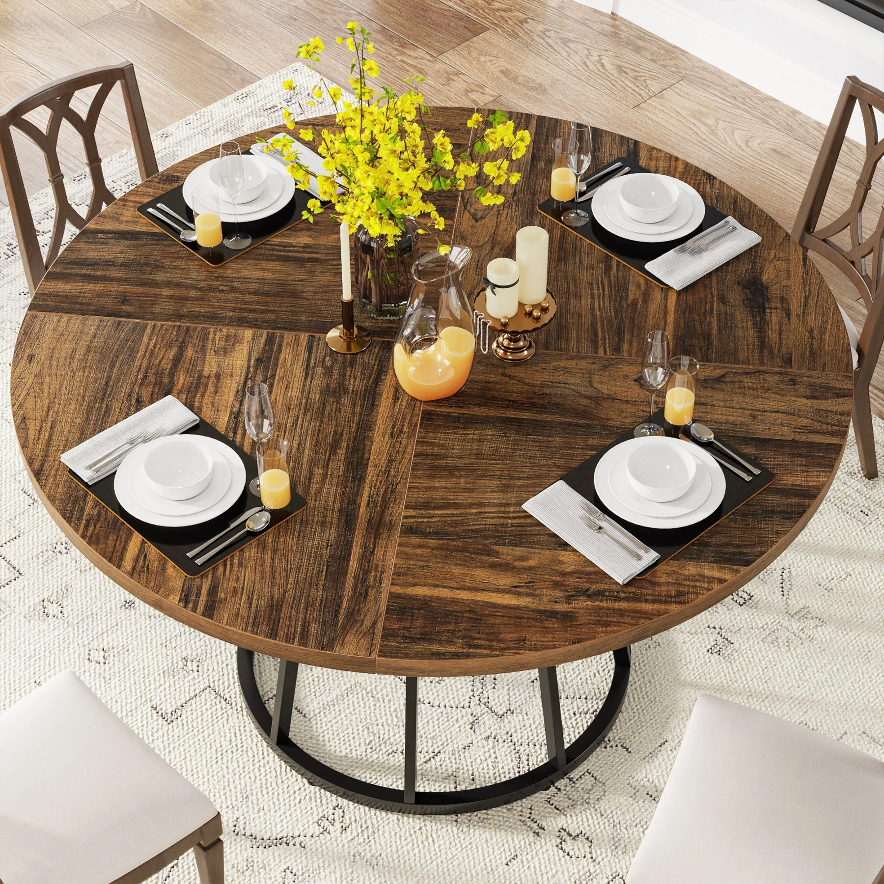 Round Dining Table for 4 People, 47.2" Kitchen Dinner Table with Metal Base - Image 5