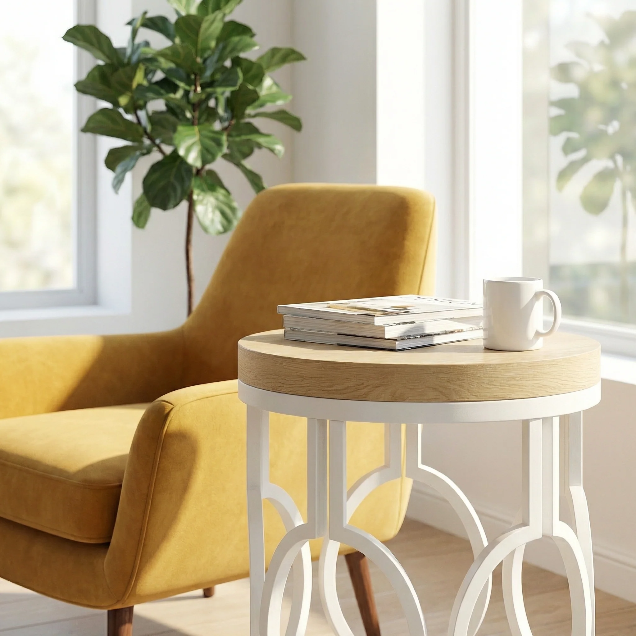 Round End Table, Industrial Side Table with Metal Hollow Frame - Image 10