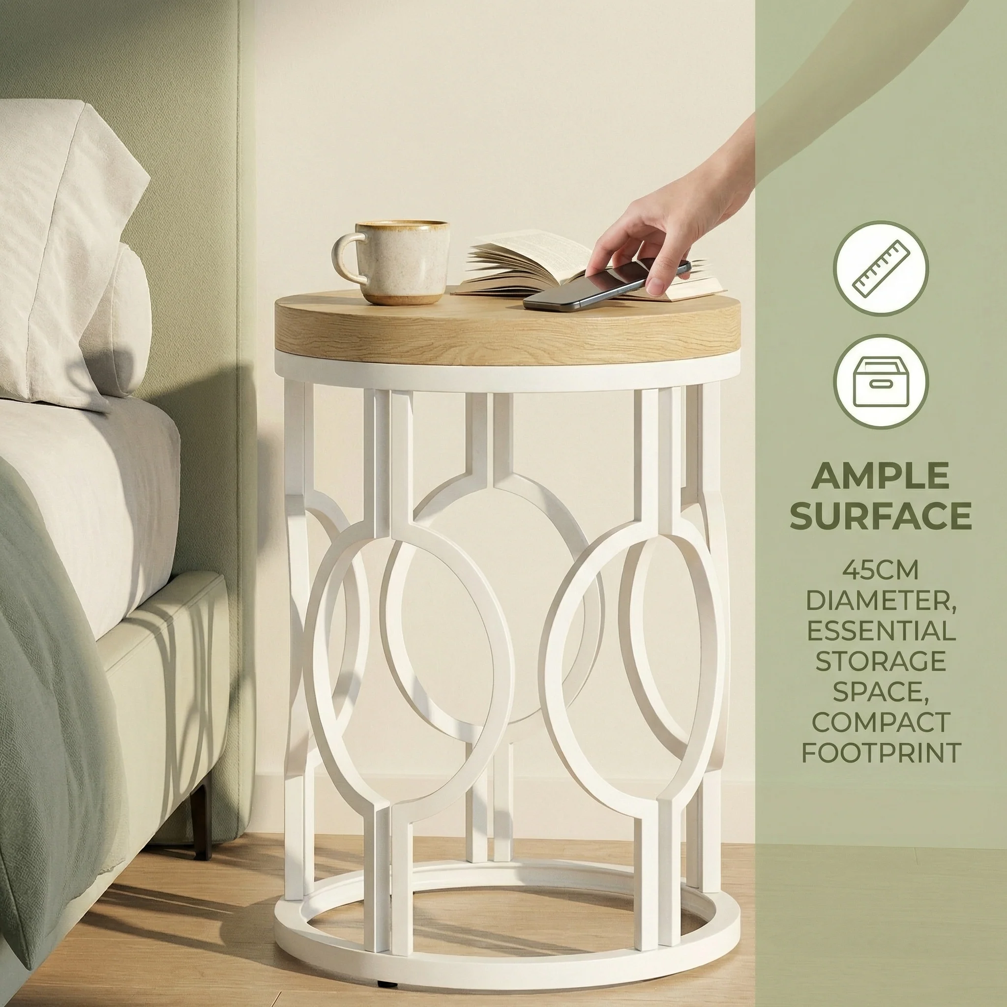 Round End Table, Industrial Side Table with Metal Hollow Frame - Image 11