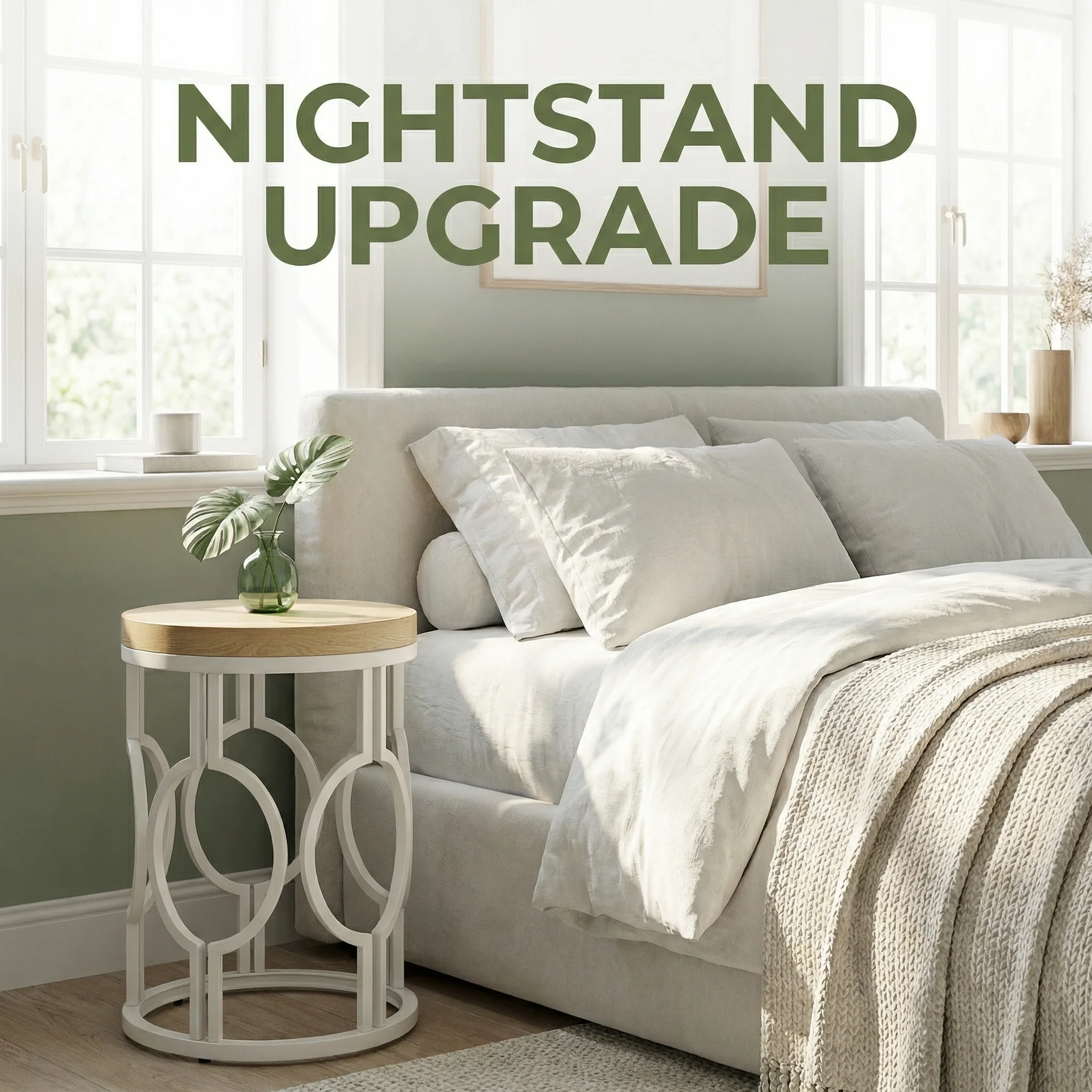 Round End Table, Industrial Side Table with Metal Hollow Frame - Image 12
