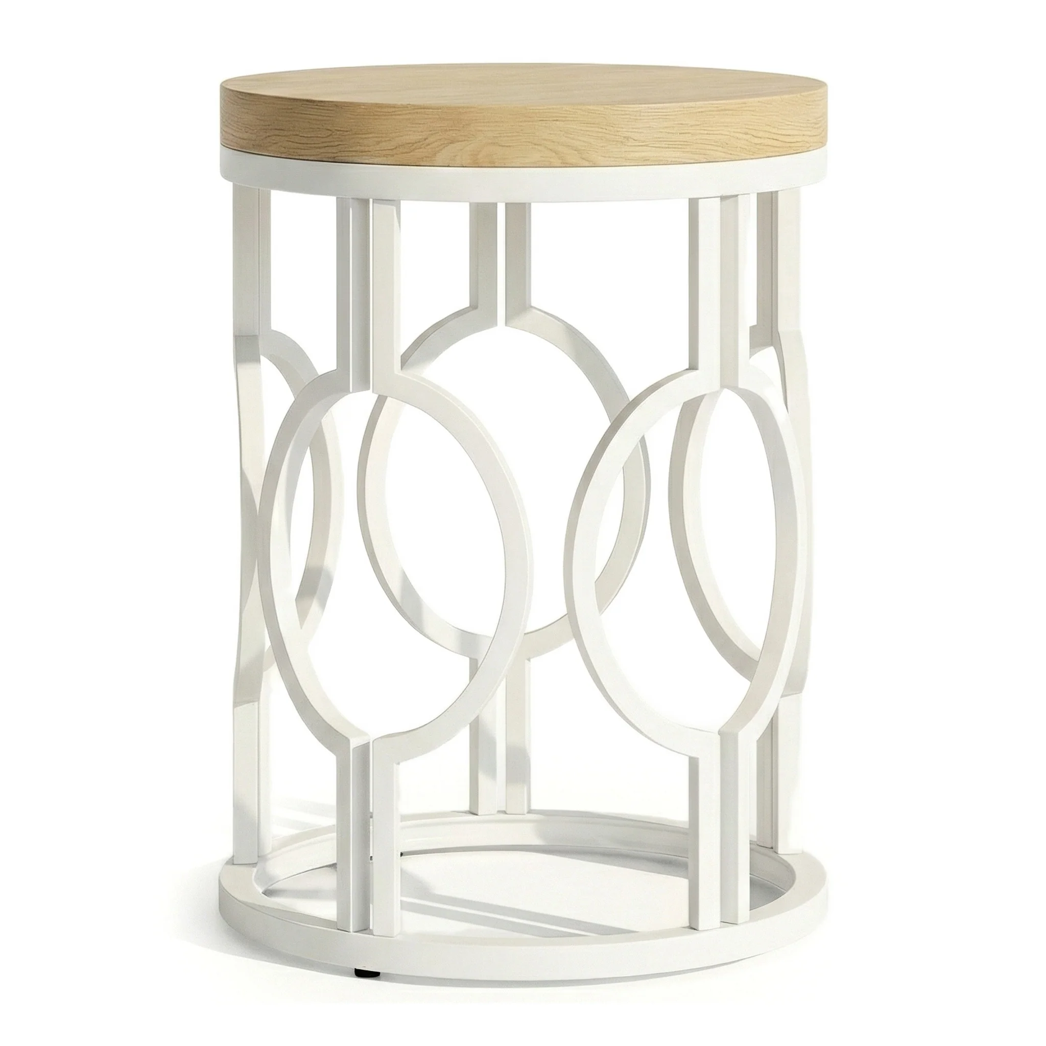 Round End Table, Industrial Side Table with Metal Hollow Frame - Image 15