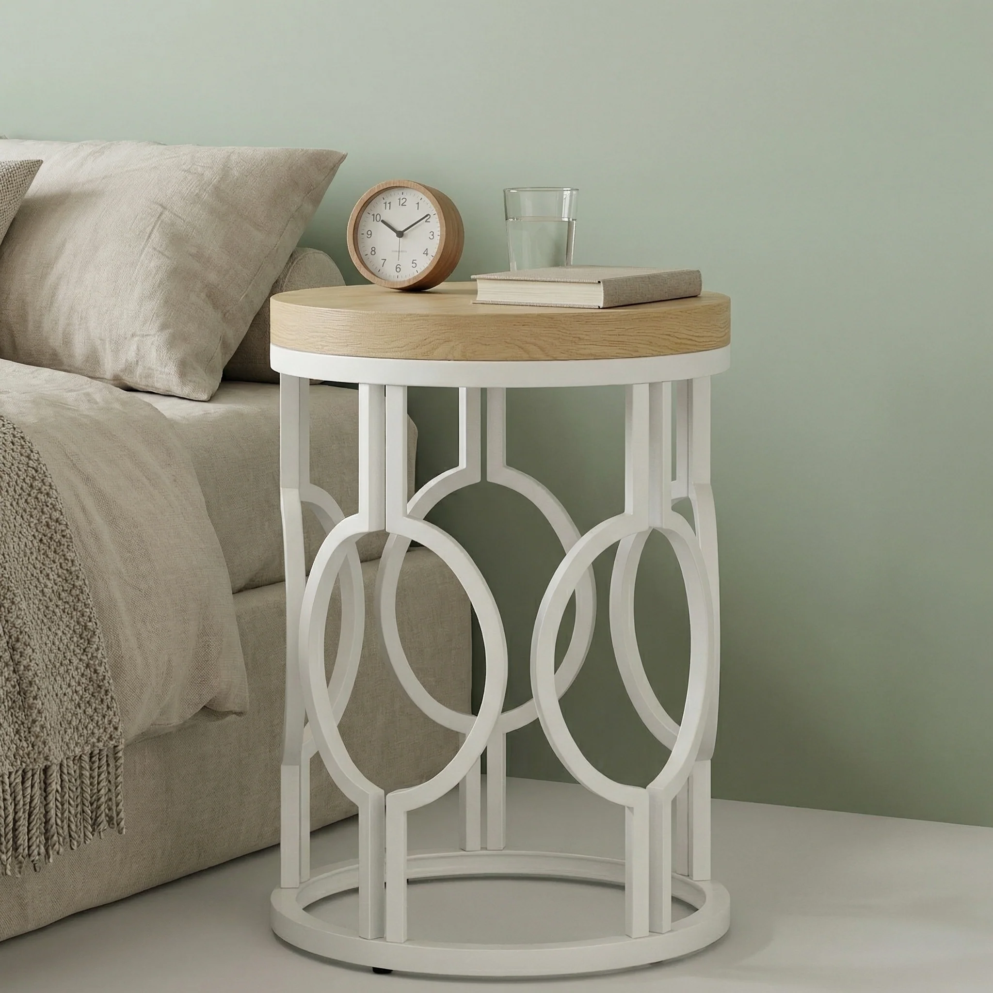 Round End Table, Industrial Side Table with Metal Hollow Frame - Image 8