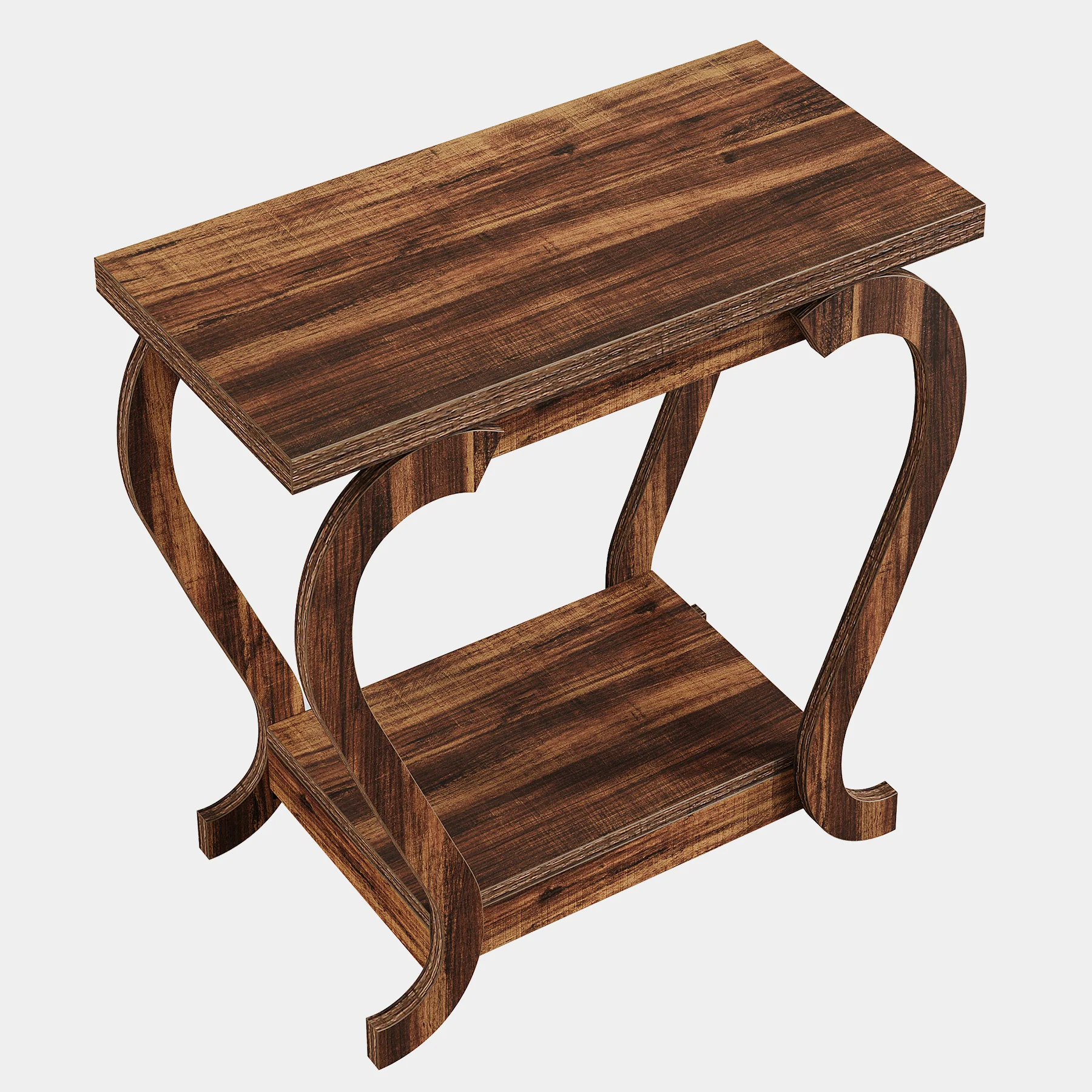 Brown Wooden End Table, 23.62 Inch 2-Tier Side Table for Small Spaces - Image 15