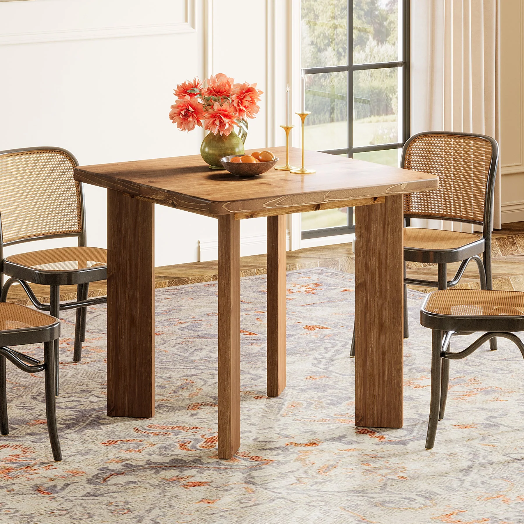 31.5-Inch Solid Wood Square Dining Table, Farmhouse Kitchen Table for Small Spaces