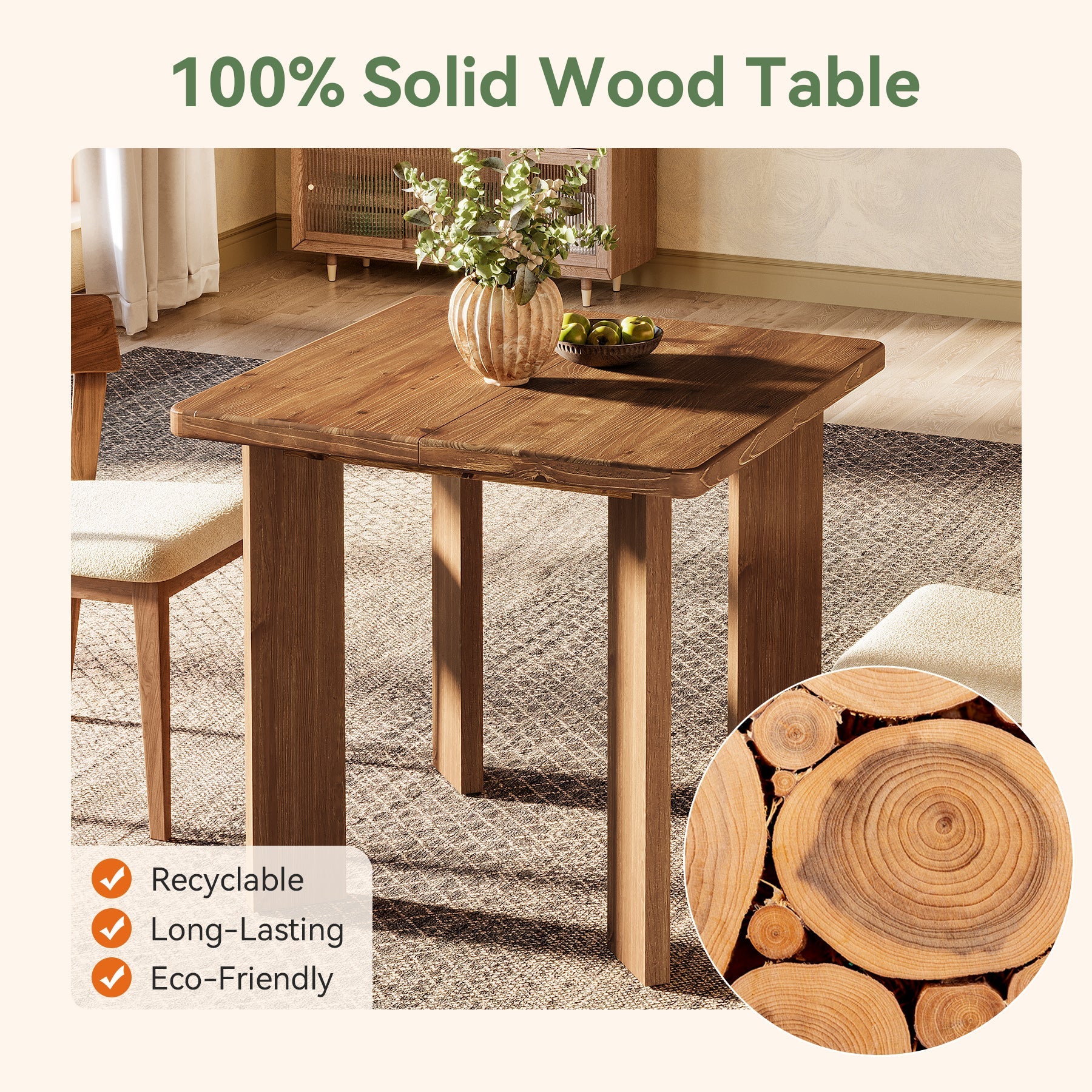 31.5-Inch Solid Wood Square Dining Table, Farmhouse Kitchen Table for Small Spaces - Image 8