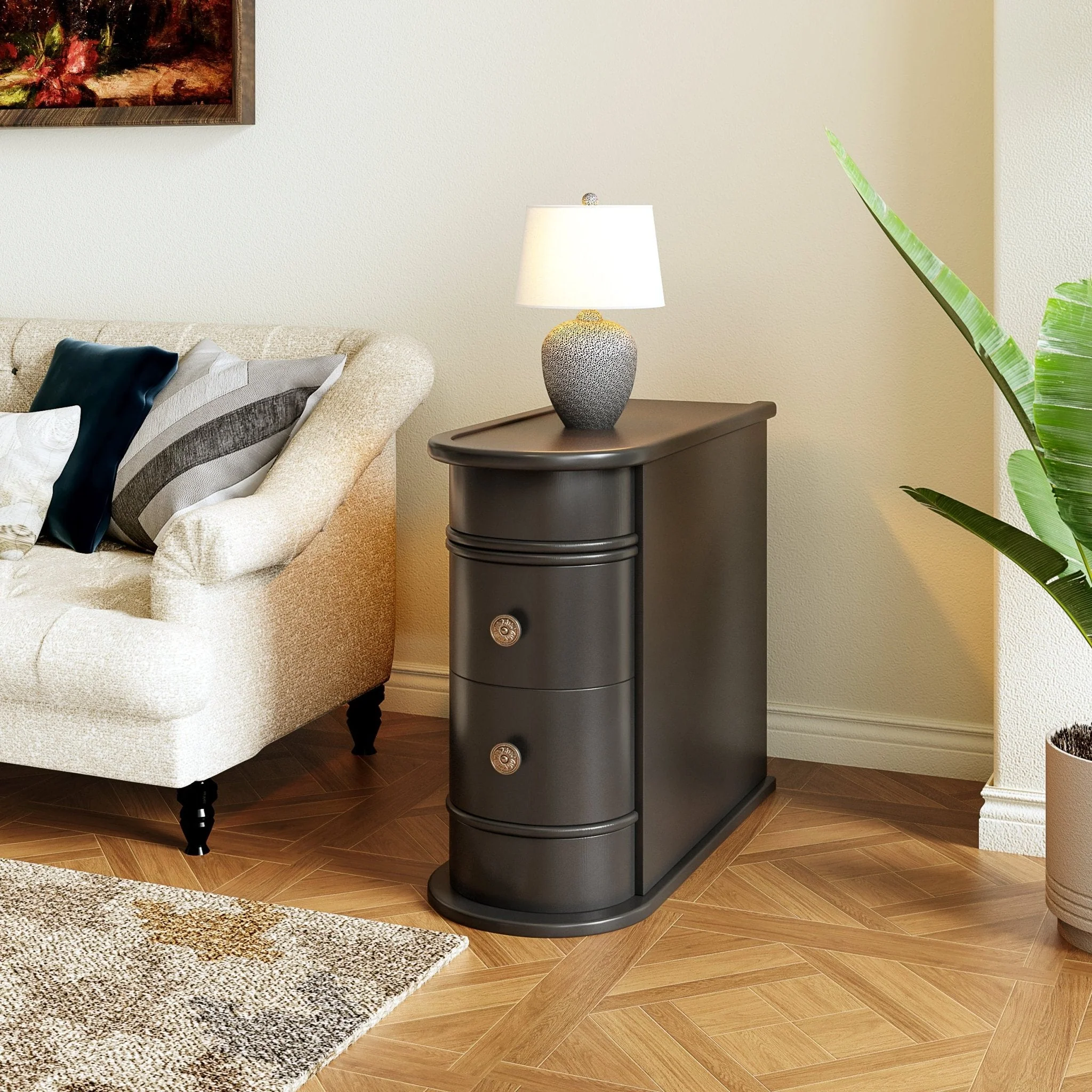 Wood Narrow End Table with 2 Drawers - Modern Nightstand - Image 4