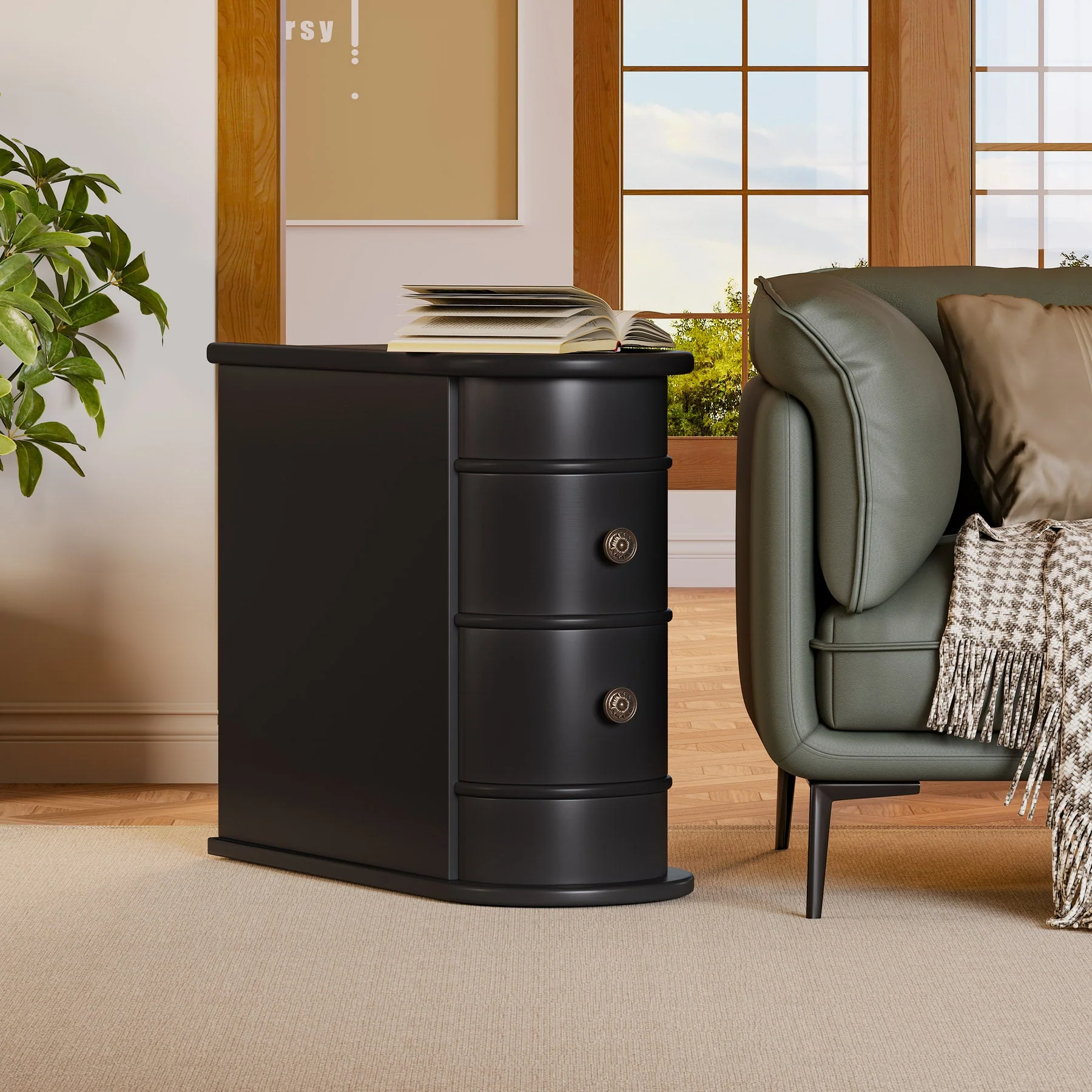 Wood Narrow End Table with 2 Drawers - Modern Nightstand - Image 6