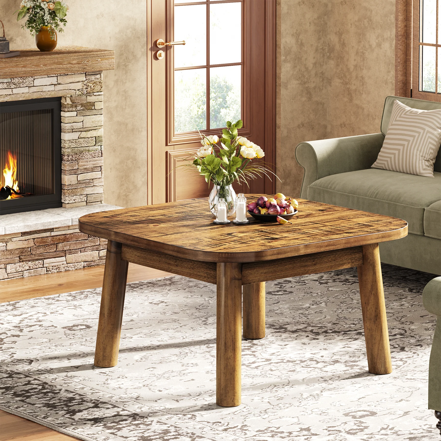 31.5" Solid Wood Square Coffee Table, Corner Farmhouse Center Table for Living Room - Image 6