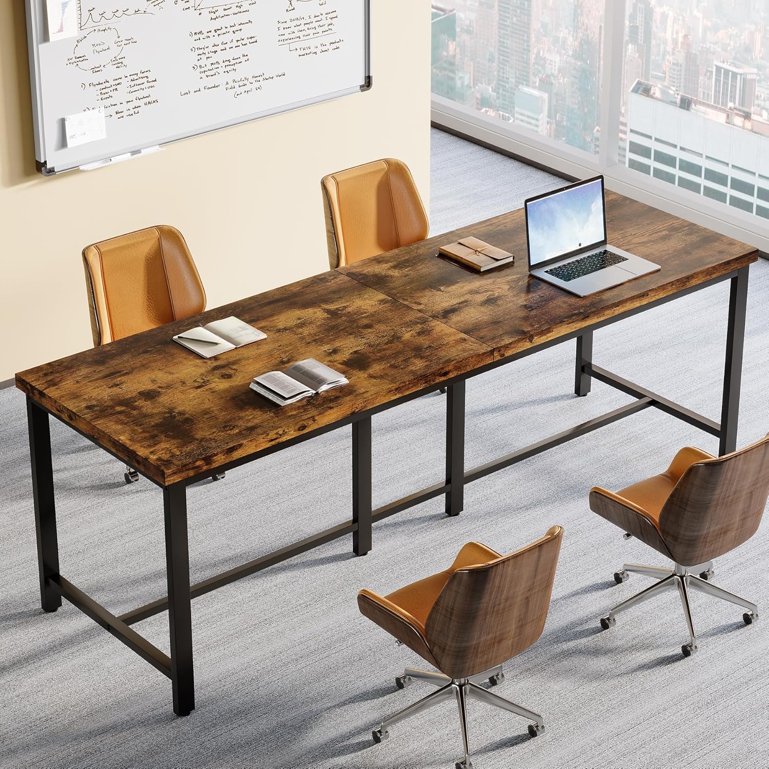 Double Computer Desk, 78.7 Inch Two-Person Study Table - Image 3