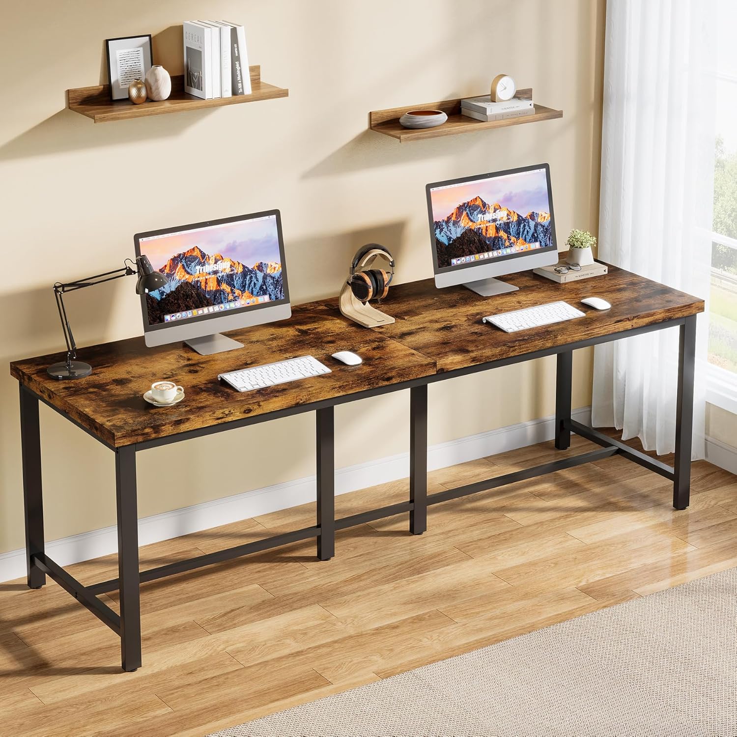 Double Computer Desk, 78.7 Inch Two-Person Study Table - Image 4